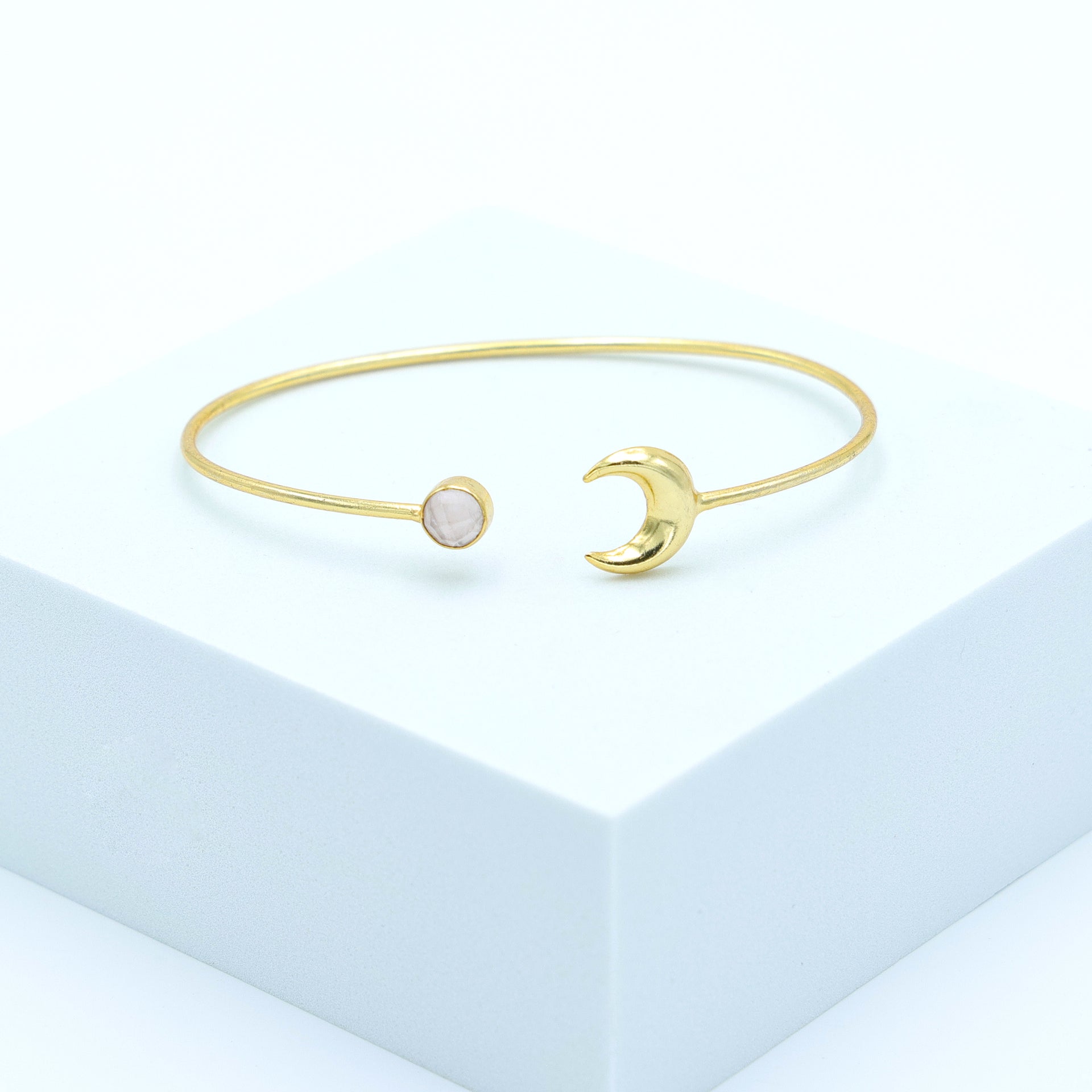 Dua Rose Quartz Pink Gold-Plated Moon Bangle – Feminine & Stylish Gemstone Jewelry - Dua Online