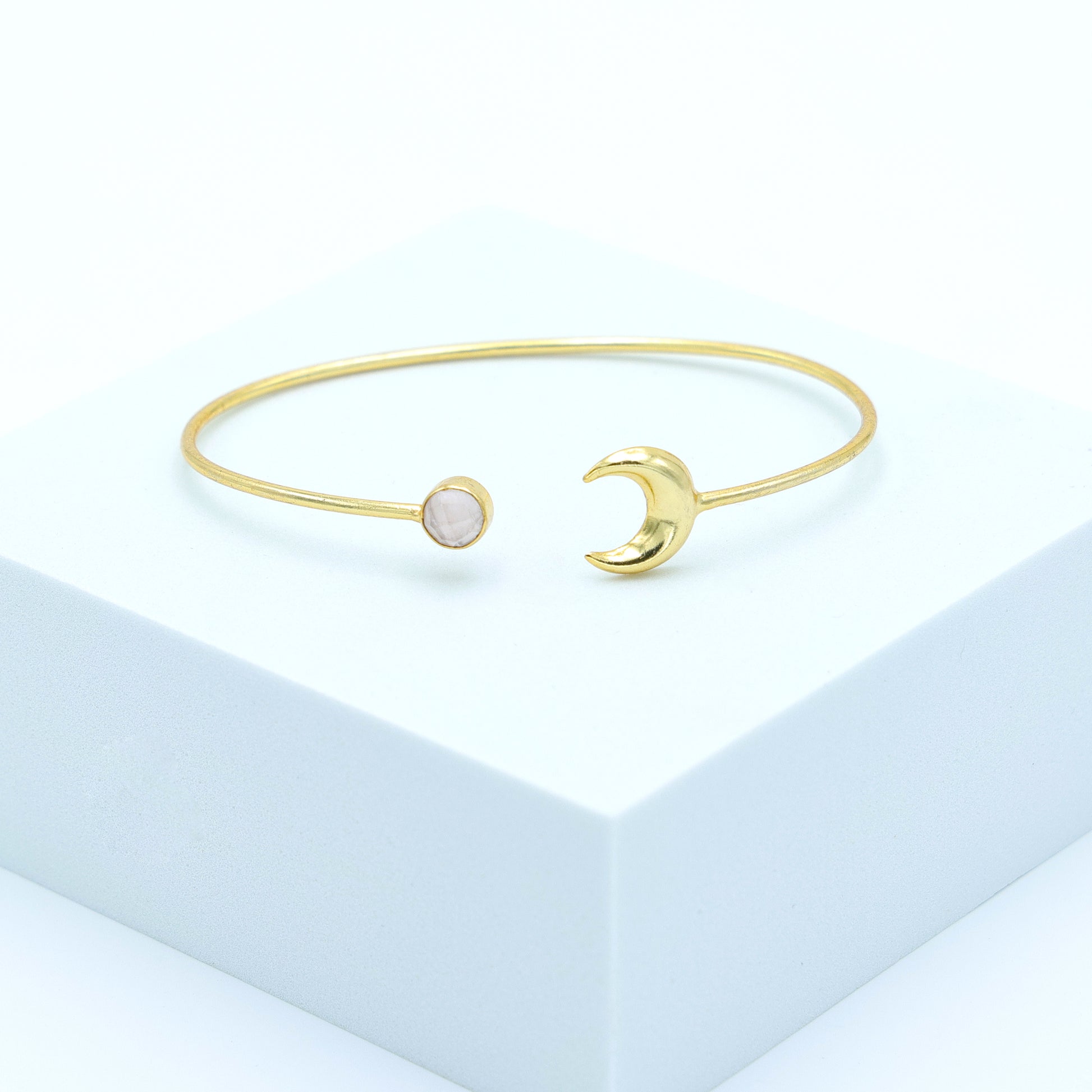 Dua Rose Quartz Pink Gold-Plated Moon Bangle – Feminine & Stylish Gemstone Jewelry - Dua Online