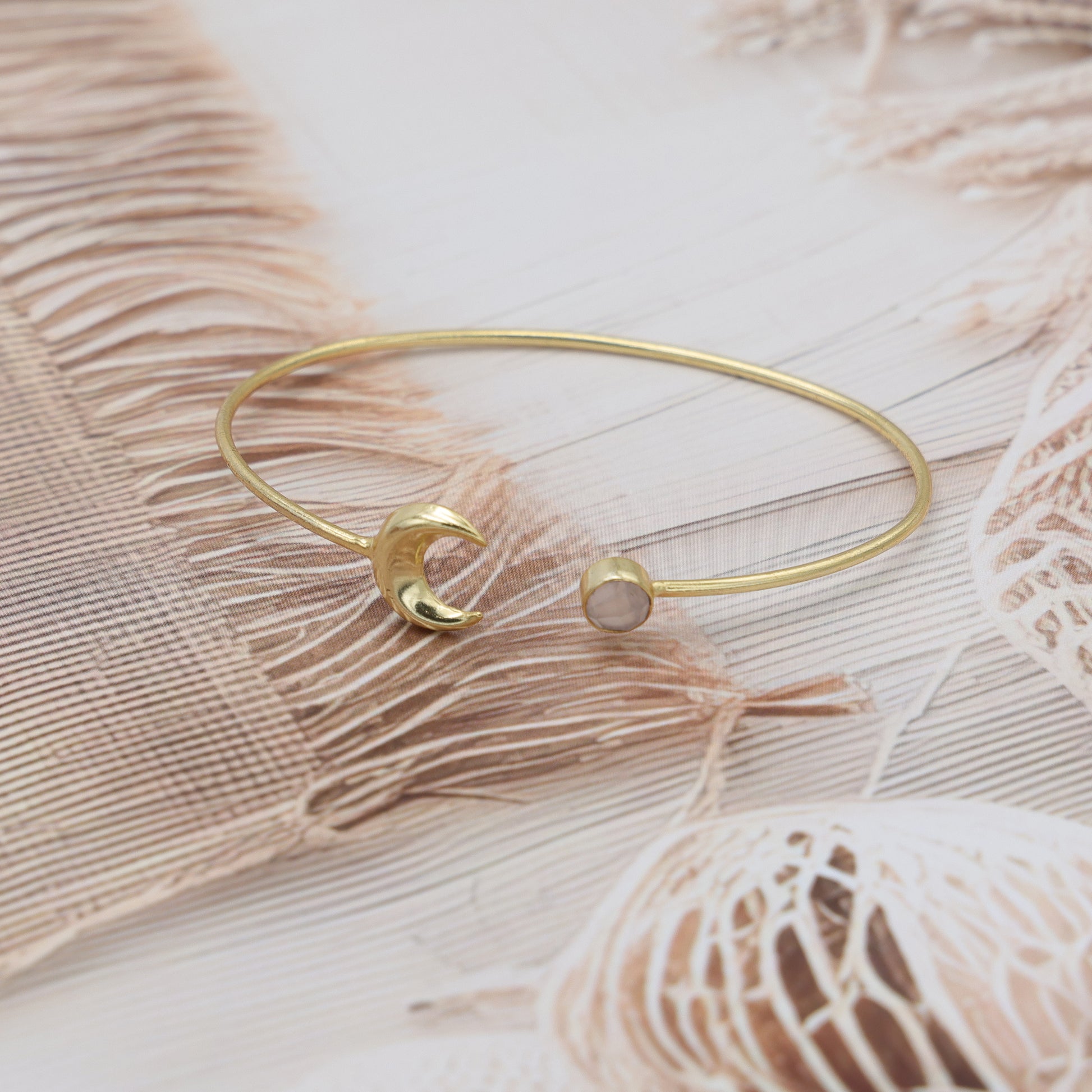 Dua Rose Quartz Pink Gold-Plated Moon Bangle – Feminine & Stylish Gemstone Jewelry - Dua Online