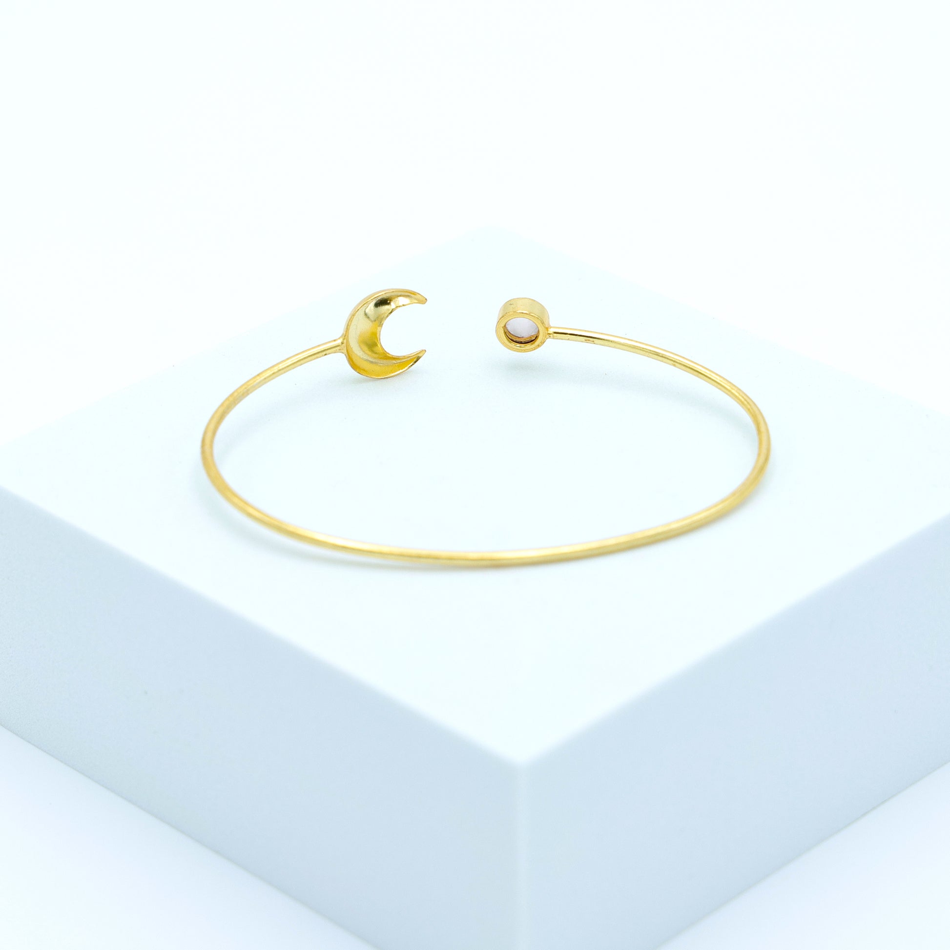 Dua Rose Quartz Pink Gold-Plated Moon Bangle – Feminine & Stylish Gemstone Jewelry - Dua Online