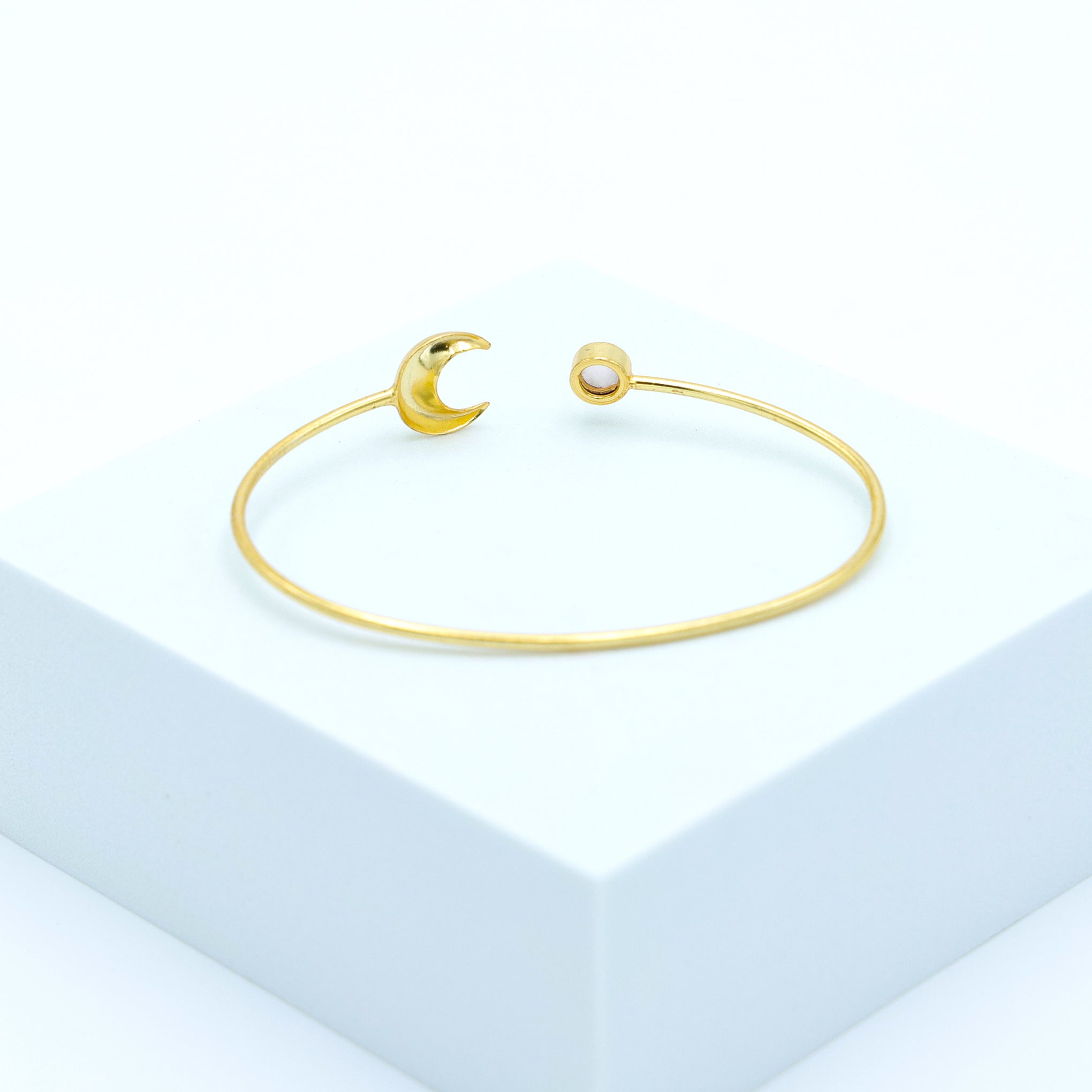 Dua Rose Quartz Pink Gold-Plated Moon Bangle – Feminine & Stylish Gemstone Jewelry - Dua Online