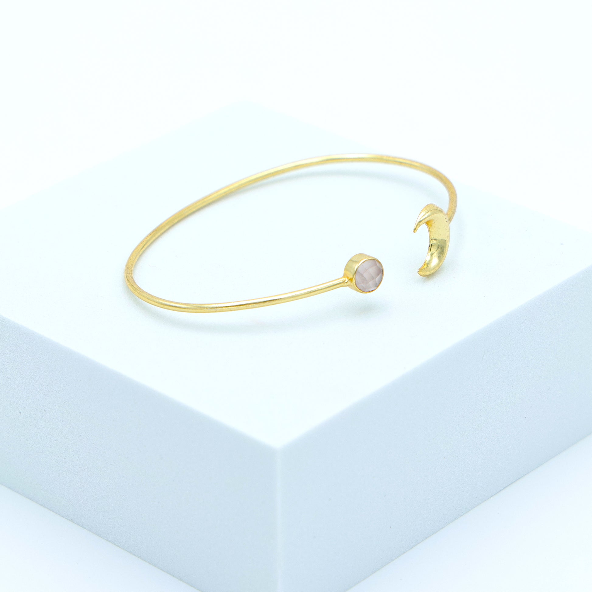 Dua Rose Quartz Pink Gold-Plated Moon Bangle – Feminine & Stylish Gemstone Jewelry - Dua Online