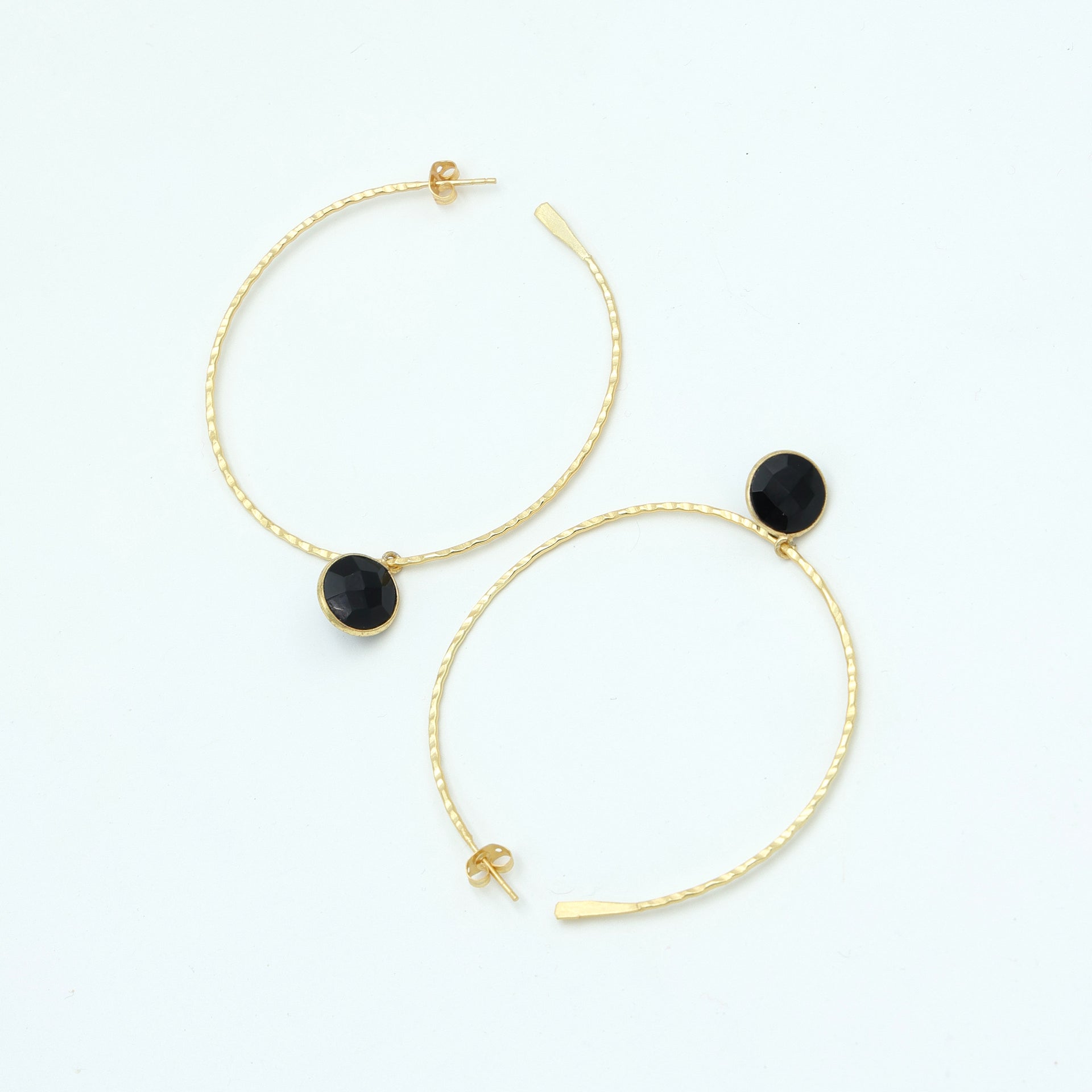 Dua Round Hoop Black Onyx Earrings – Handmade Gold-Plated Elegant Jewelry - Dua Online