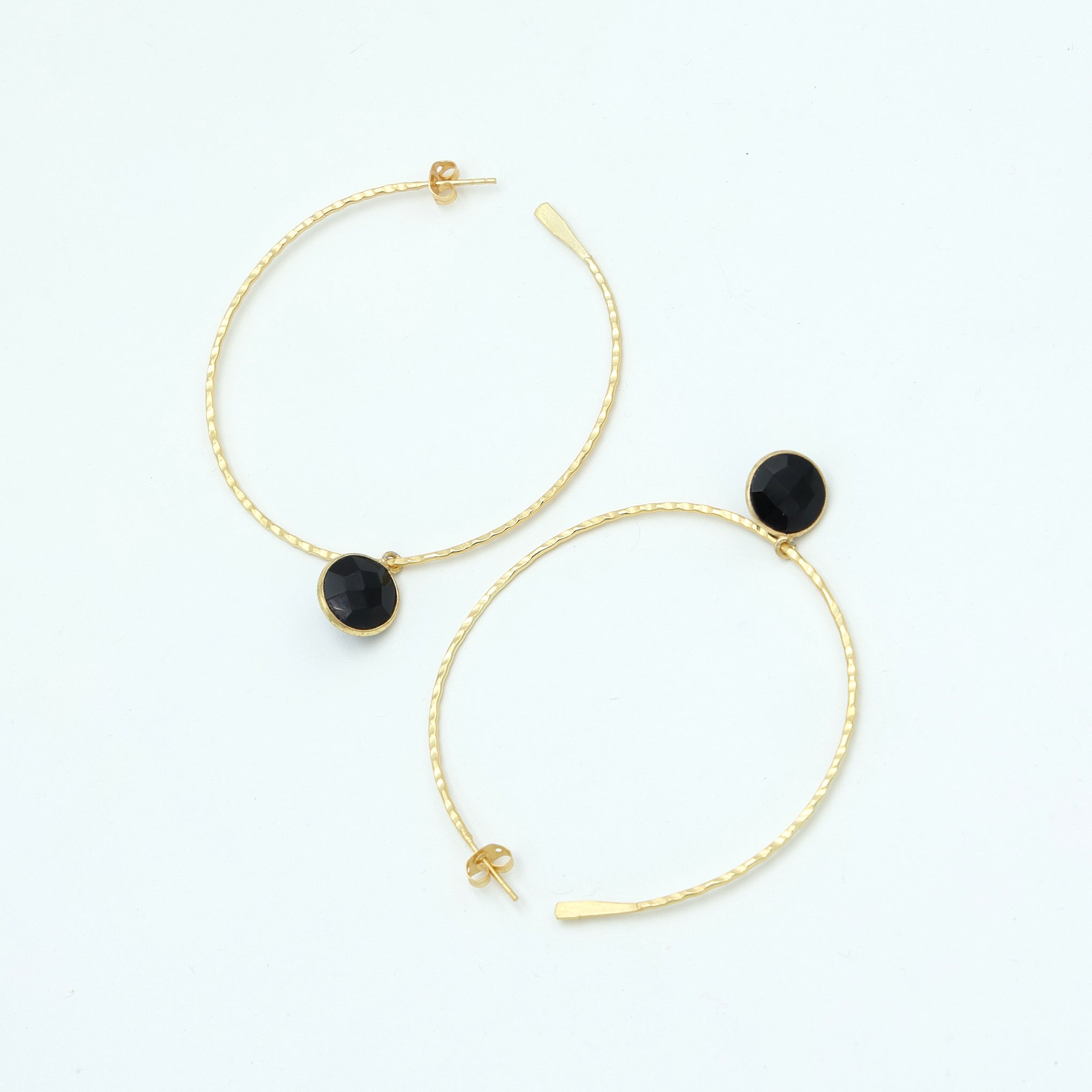 Dua Round Hoop Black Onyx Earrings – Handmade Gold-Plated Elegant Jewelry - Dua Online