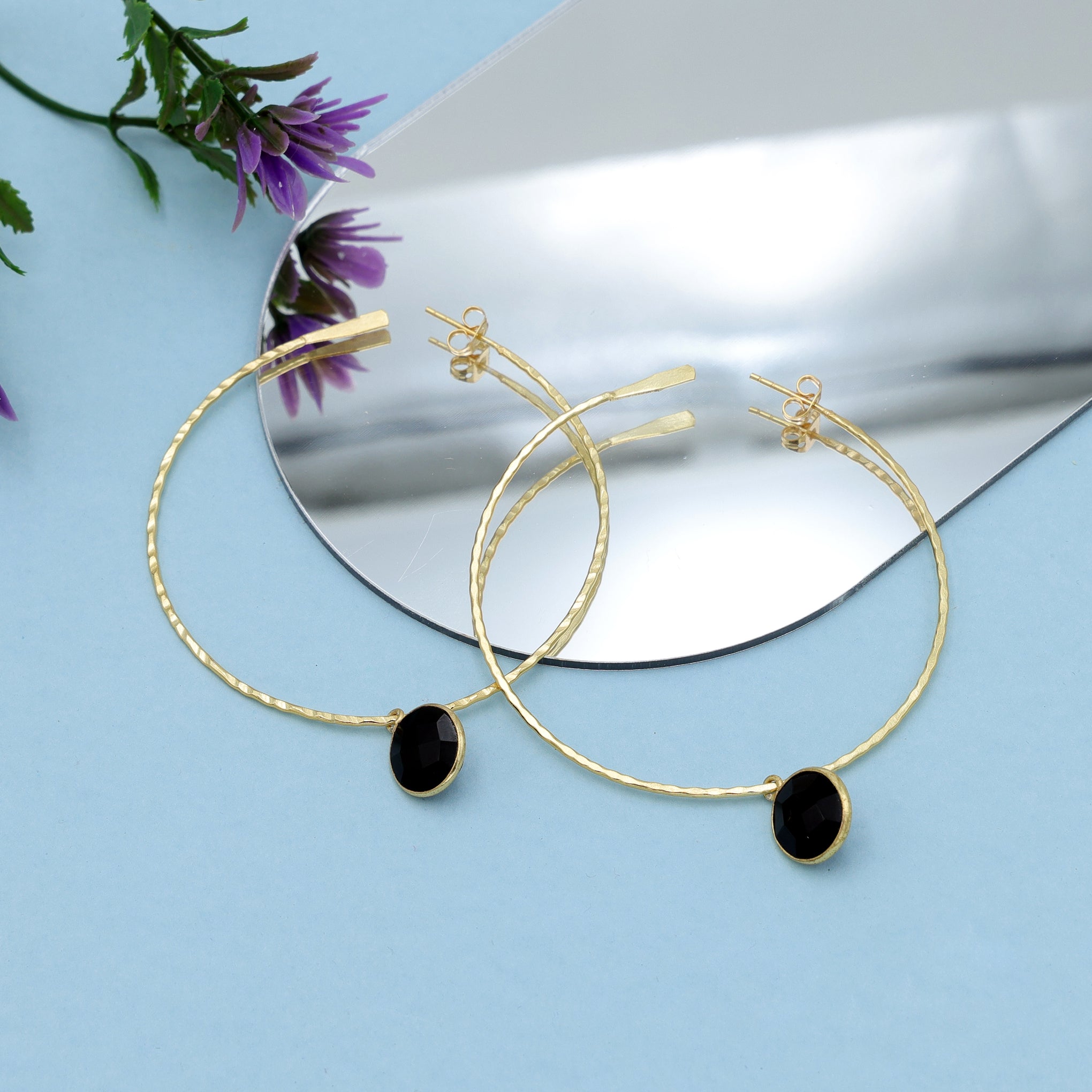 Dua Round Hoop Black Onyx Earrings – Handmade Gold-Plated Elegant Jewelry - Dua Online