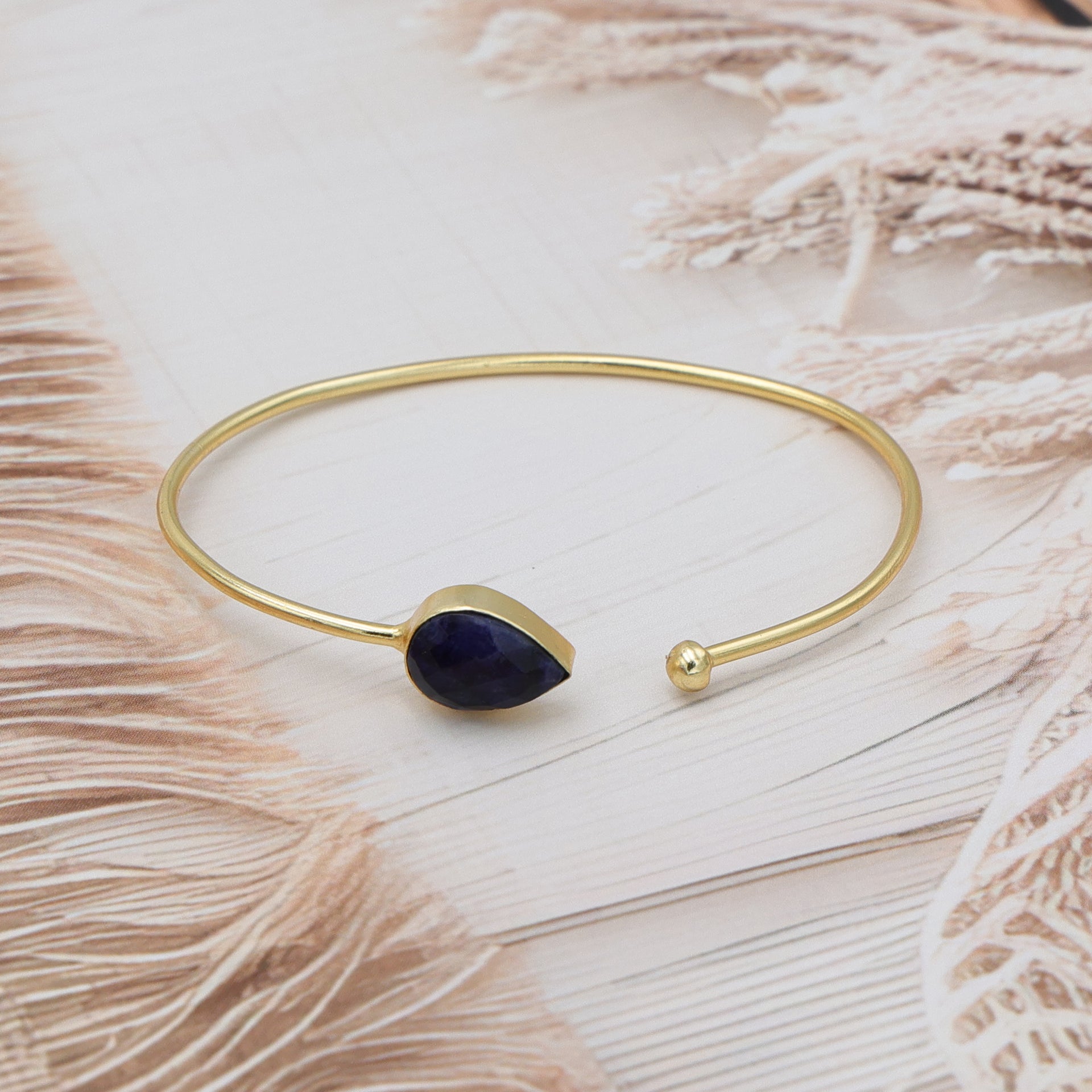 Dua Sapphire Quartz Blue Jade Gold-Plated Bangle – Luxury Gemstone Bracelet - Dua Online