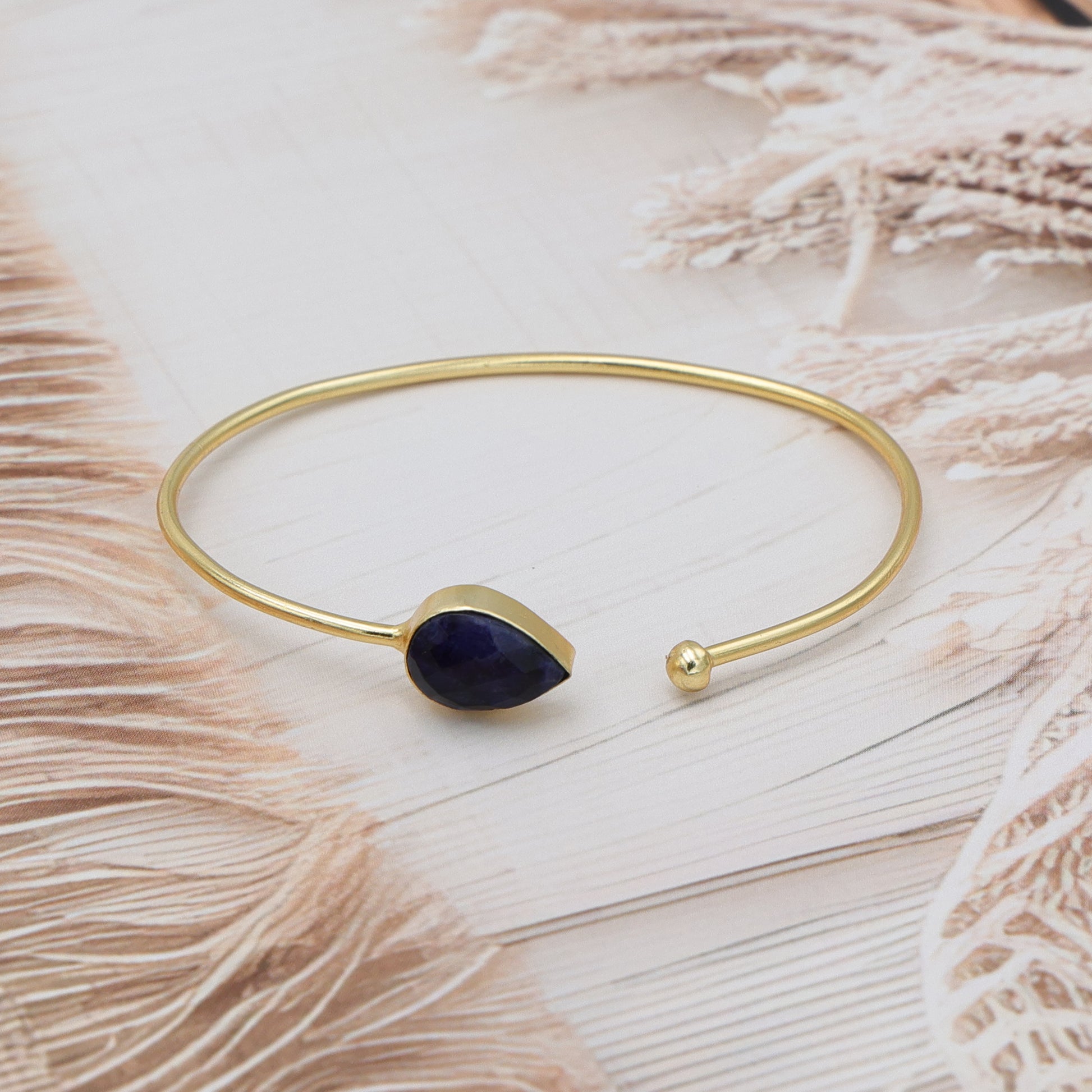 Dua Sapphire Quartz Blue Jade Gold-Plated Bangle – Luxury Gemstone Bracelet - Dua Online