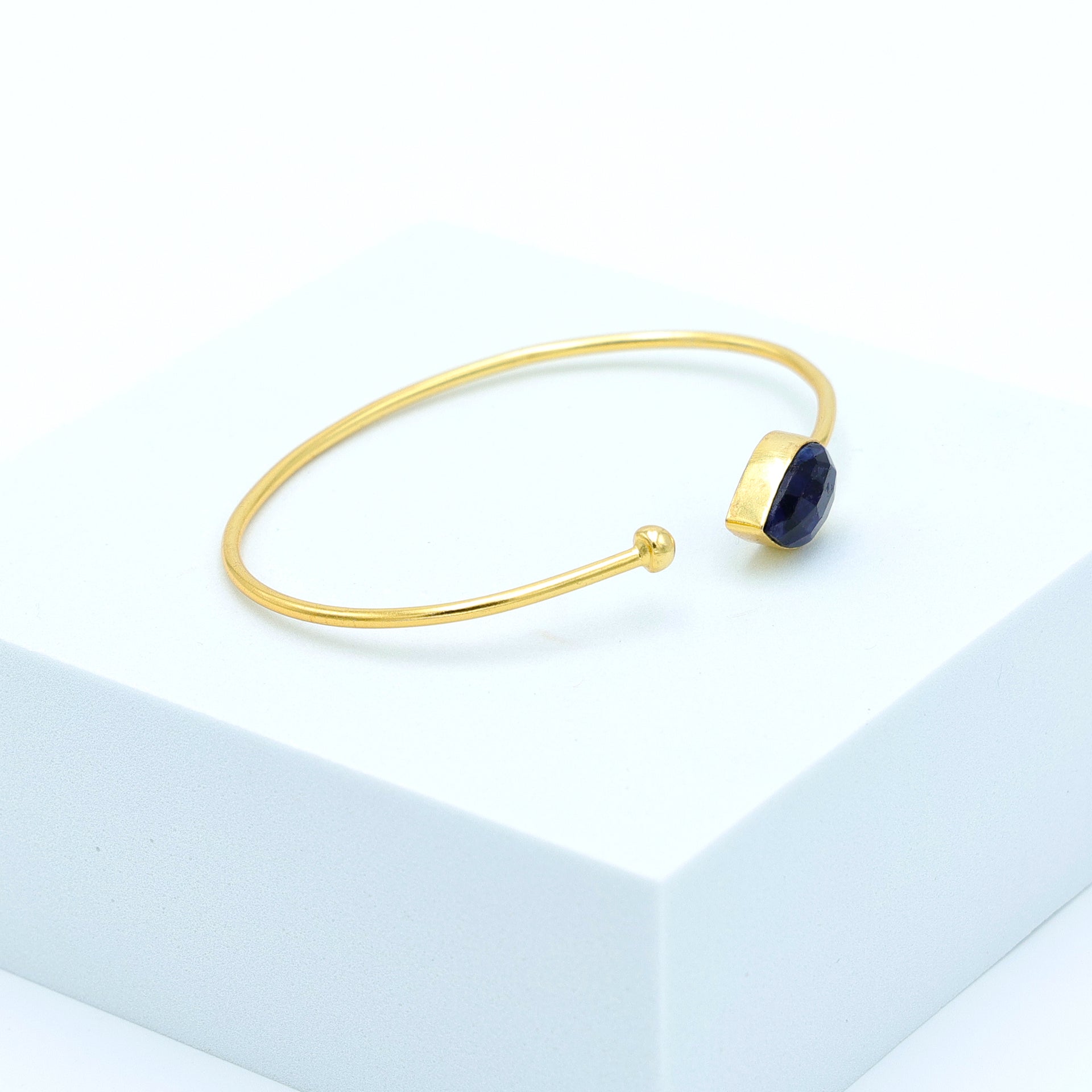 Dua Sapphire Quartz Blue Jade Gold-Plated Bangle – Luxury Gemstone Bracelet - Dua Online