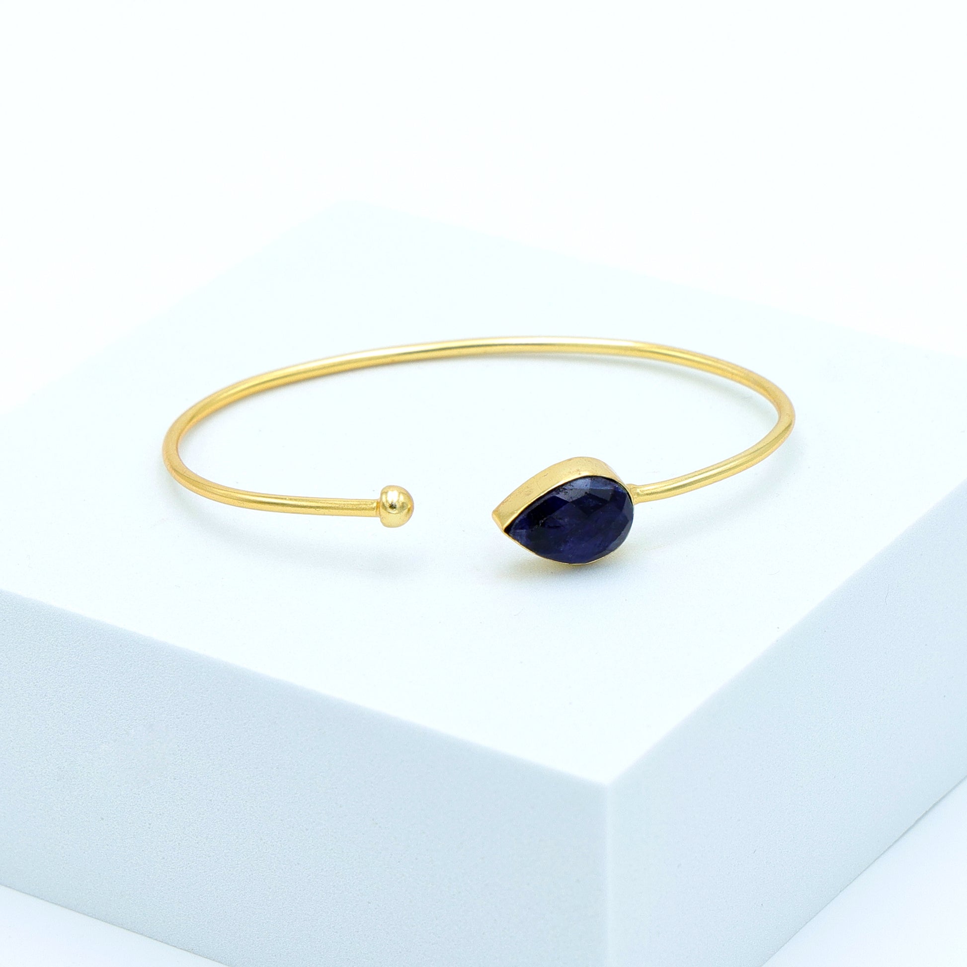 Dua Sapphire Quartz Blue Jade Gold-Plated Bangle – Luxury Gemstone Bracelet - Dua Online