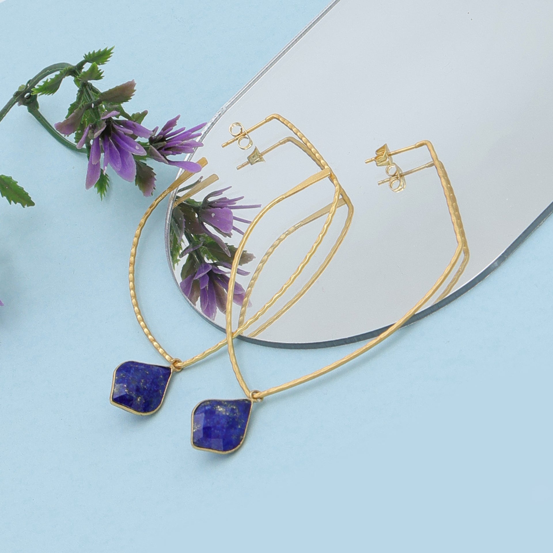 Dua Shield Hoop Lapis Earrings – Handcrafted Gold-Plated Jewelry - Dua Online