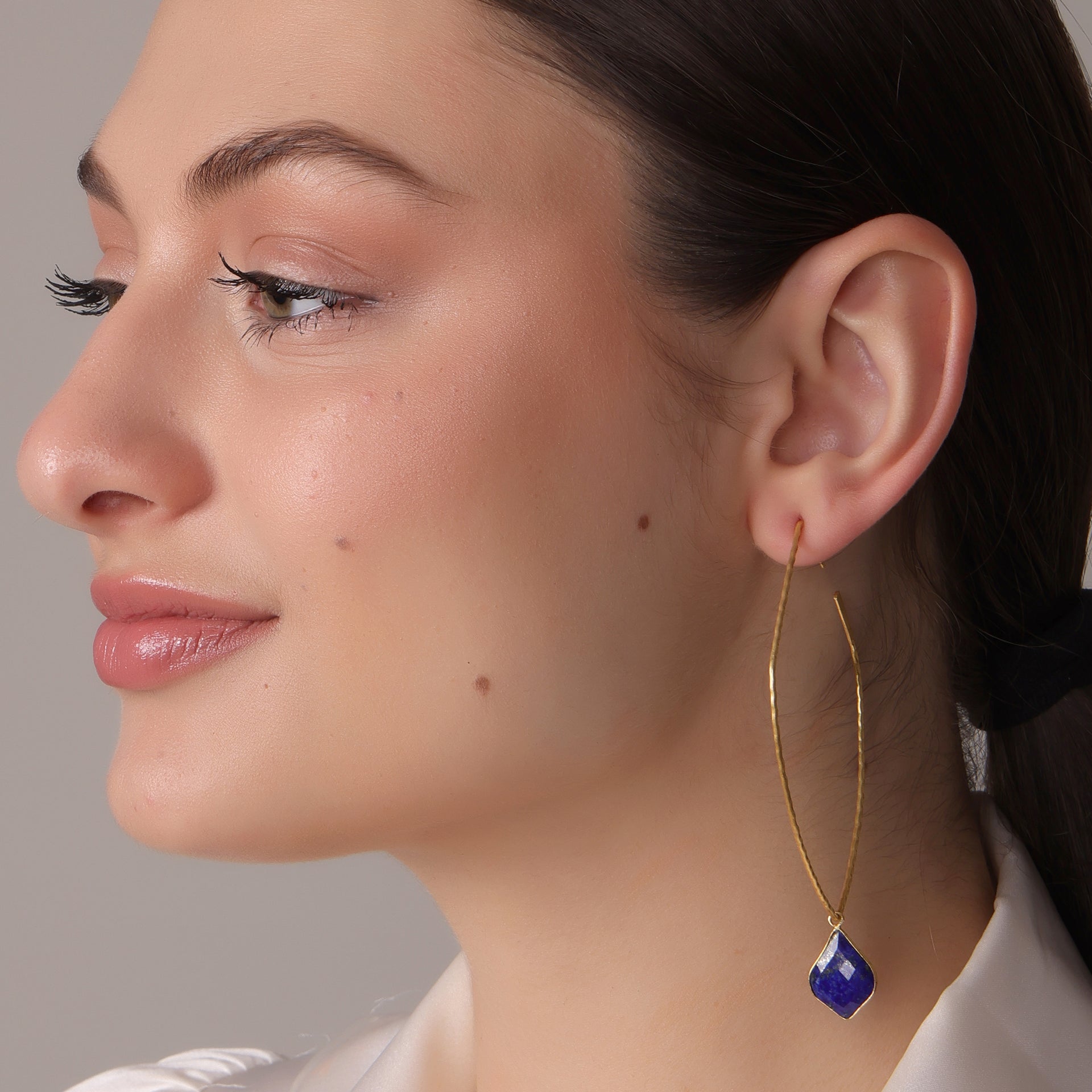 Dua Shield Hoop Lapis Earrings – Handcrafted Gold-Plated Jewelry - Dua Online