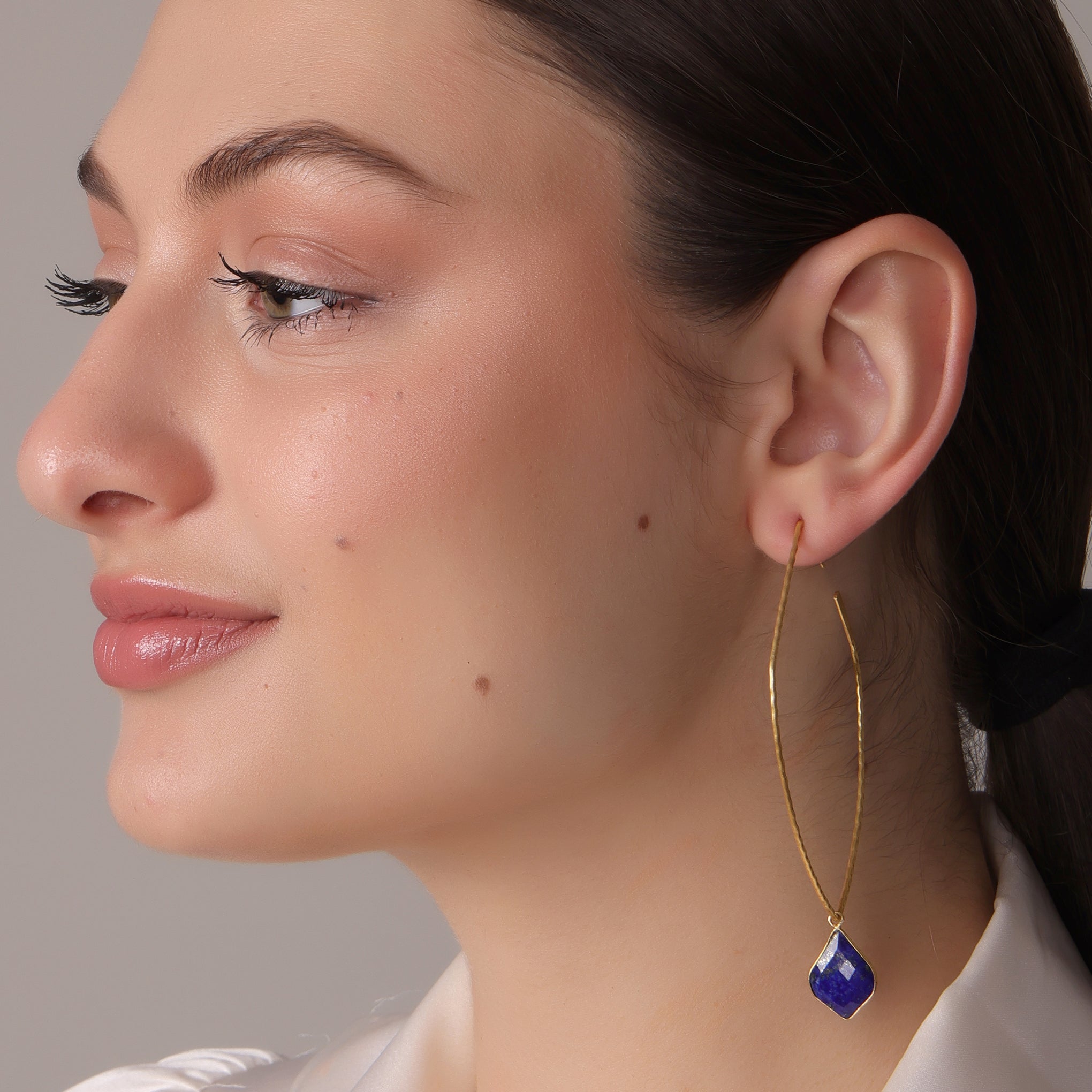 Dua Shield Hoop Lapis Earrings – Handcrafted Gold-Plated Jewelry - Dua Online
