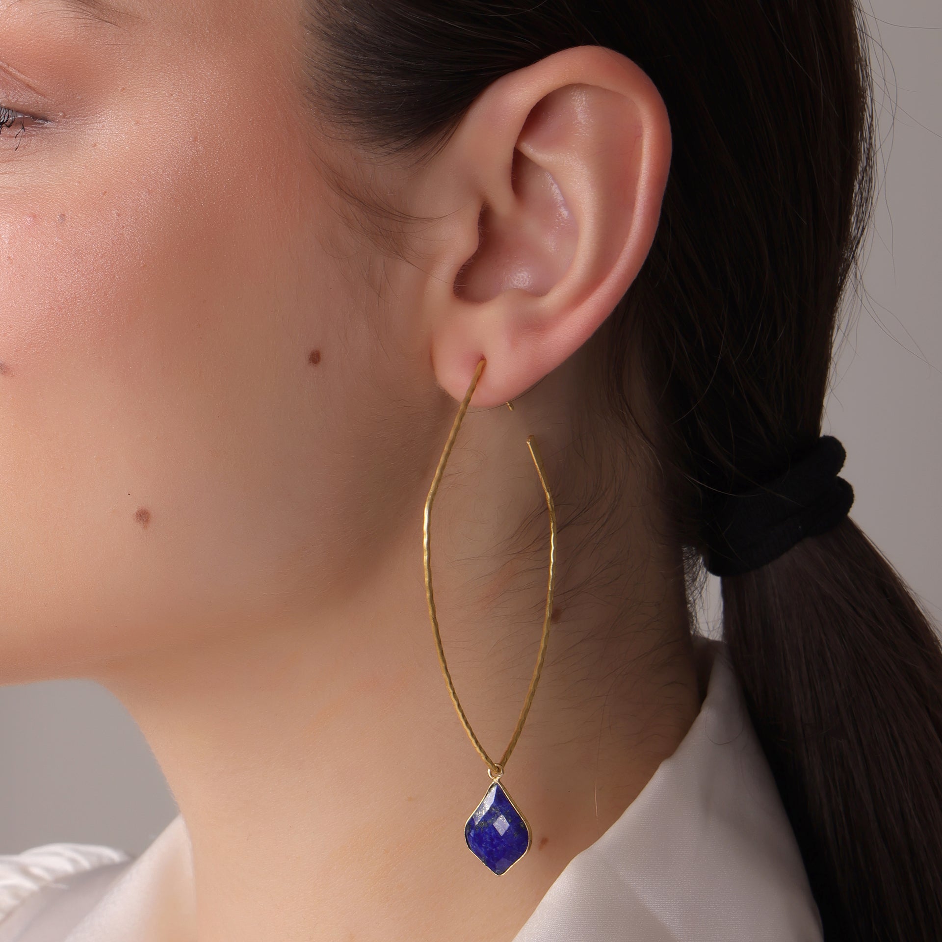Dua Shield Hoop Lapis Earrings – Handcrafted Gold-Plated Jewelry - Dua Online