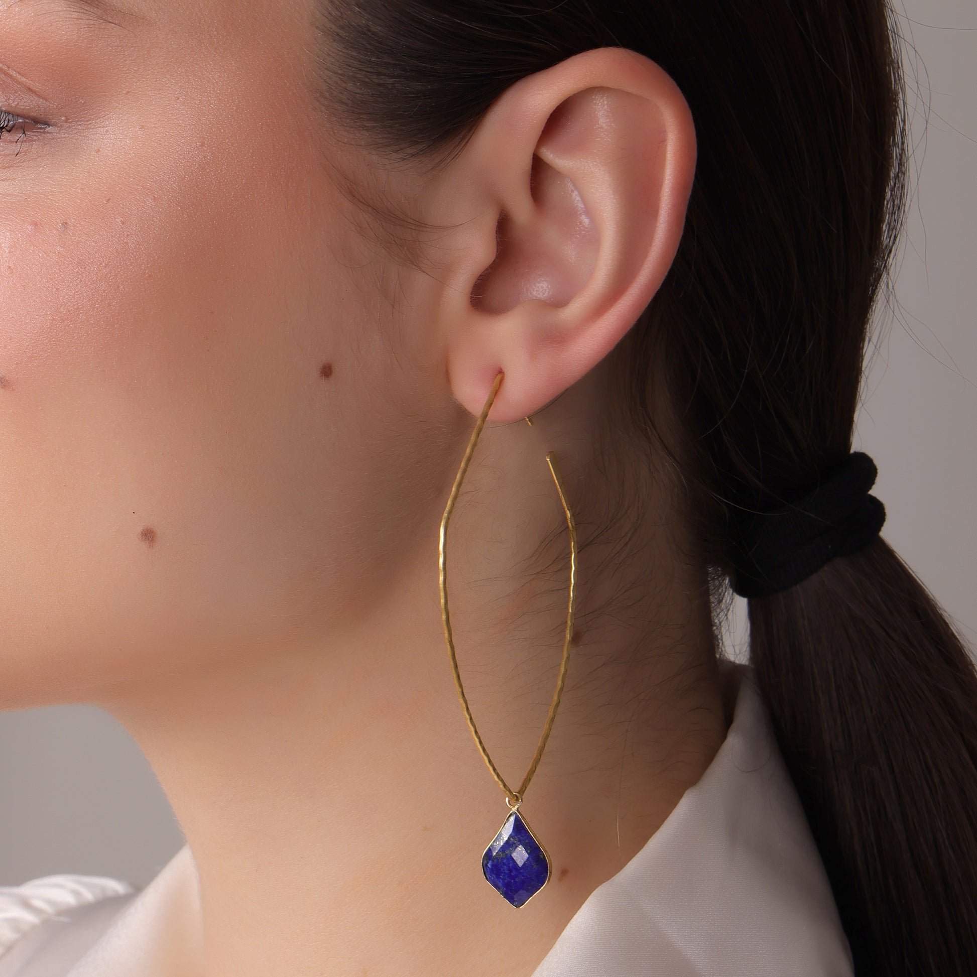Dua Shield Hoop Lapis Earrings – Handcrafted Gold-Plated Jewelry - Dua Online