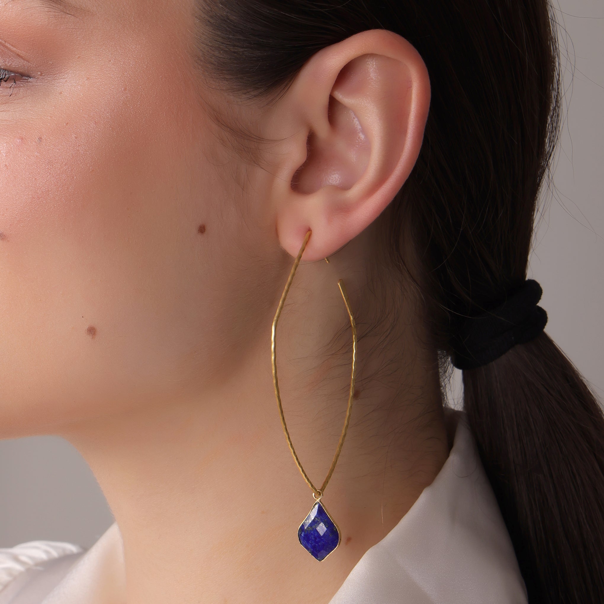 Dua Shield Hoop Lapis Earrings – Handcrafted Gold-Plated Jewelry - Dua Online