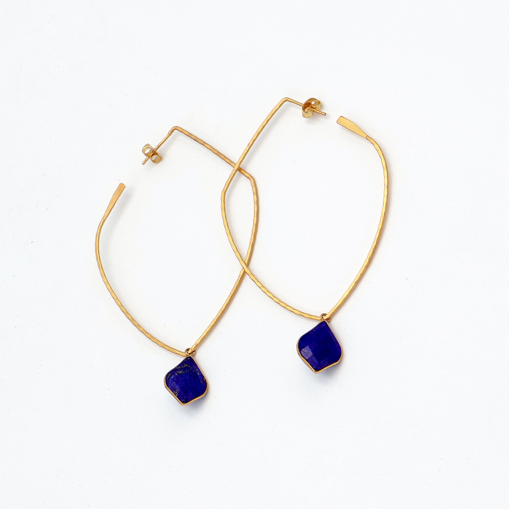 Dua Shield Hoop Lapis Earrings – Handcrafted Gold-Plated Jewelry - Dua Online