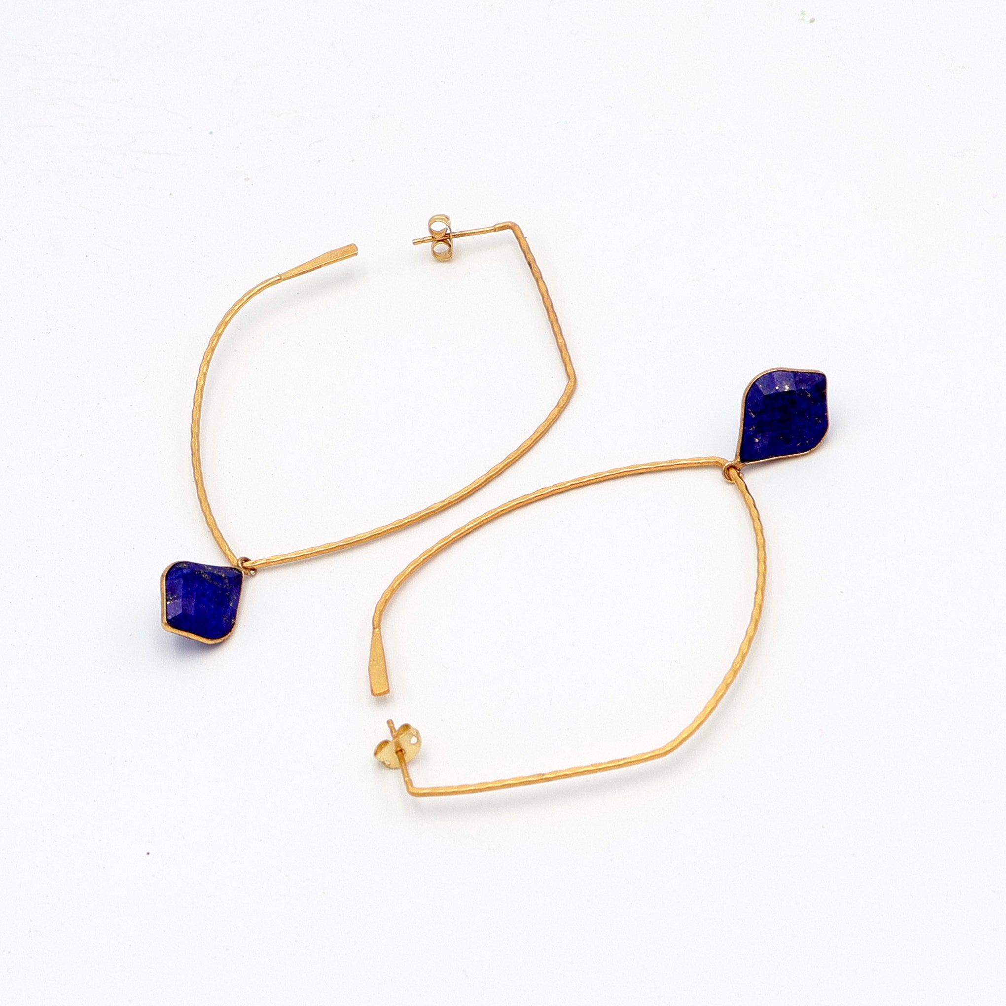 Dua Shield Hoop Lapis Earrings – Handcrafted Gold-Plated Jewelry - Dua Online