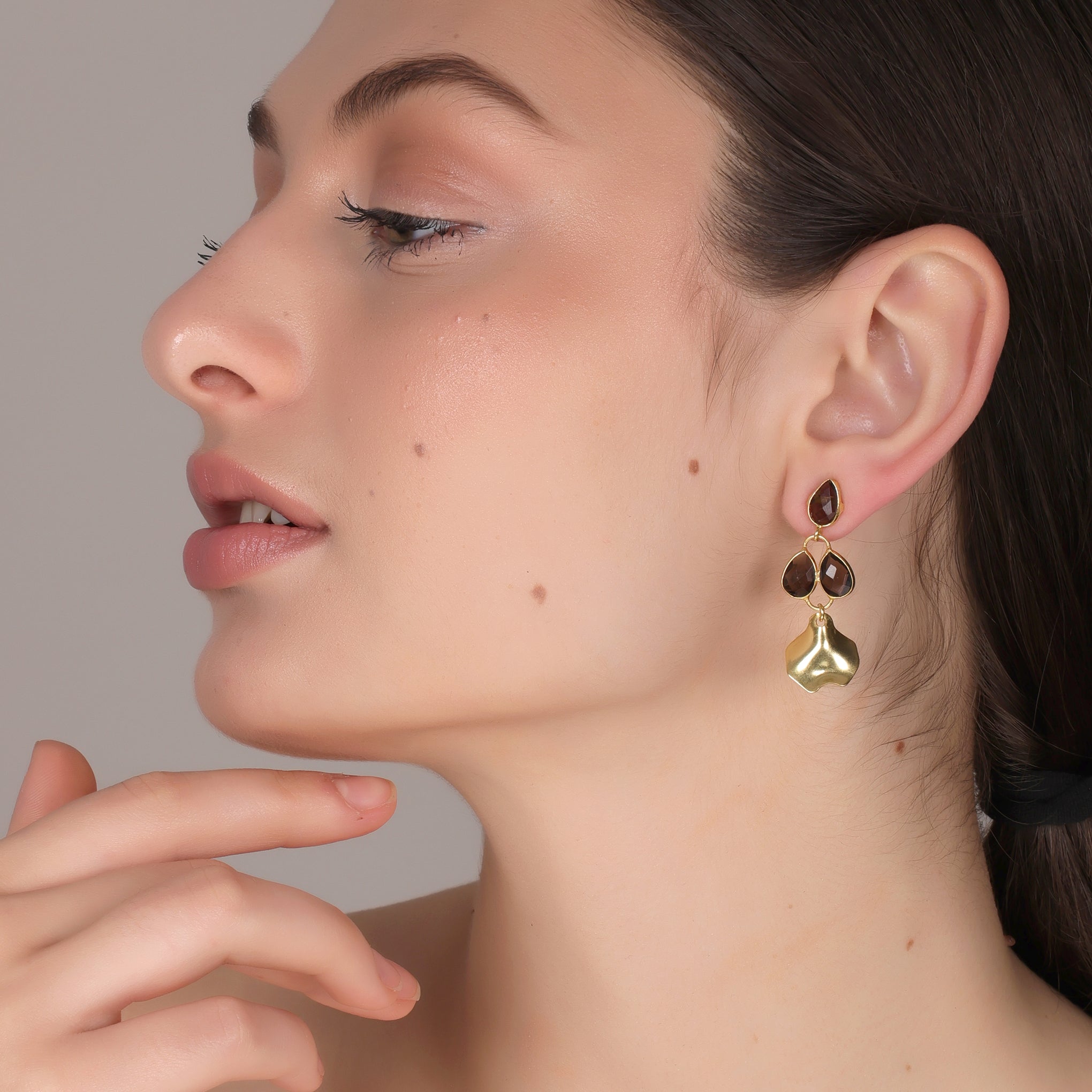 DuaSmokyPearEarringsGoldPlatedHandcraftedJewelryforWomen