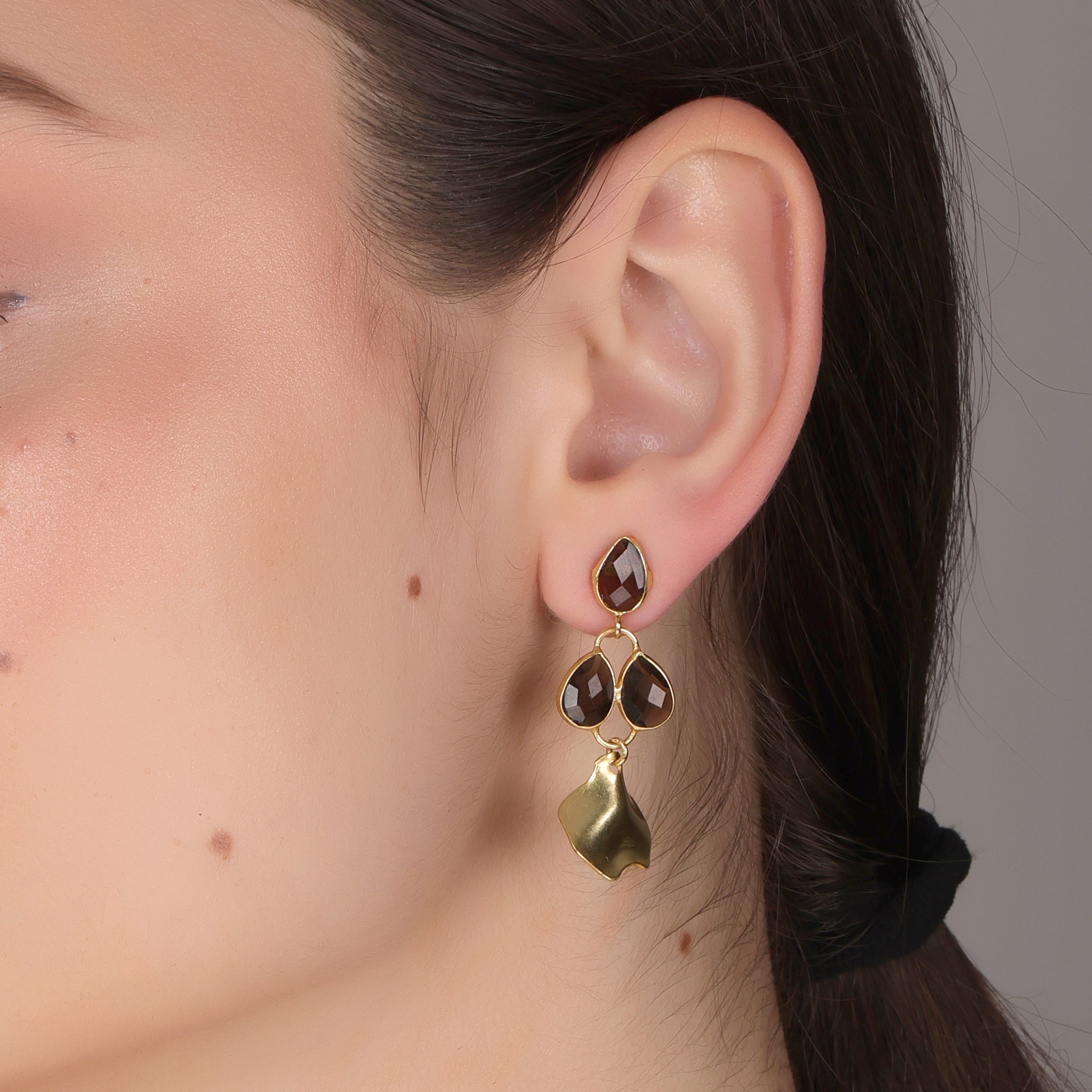 DuaSmokyPearEarringsGoldPlatedHandcraftedJewelryforWomen