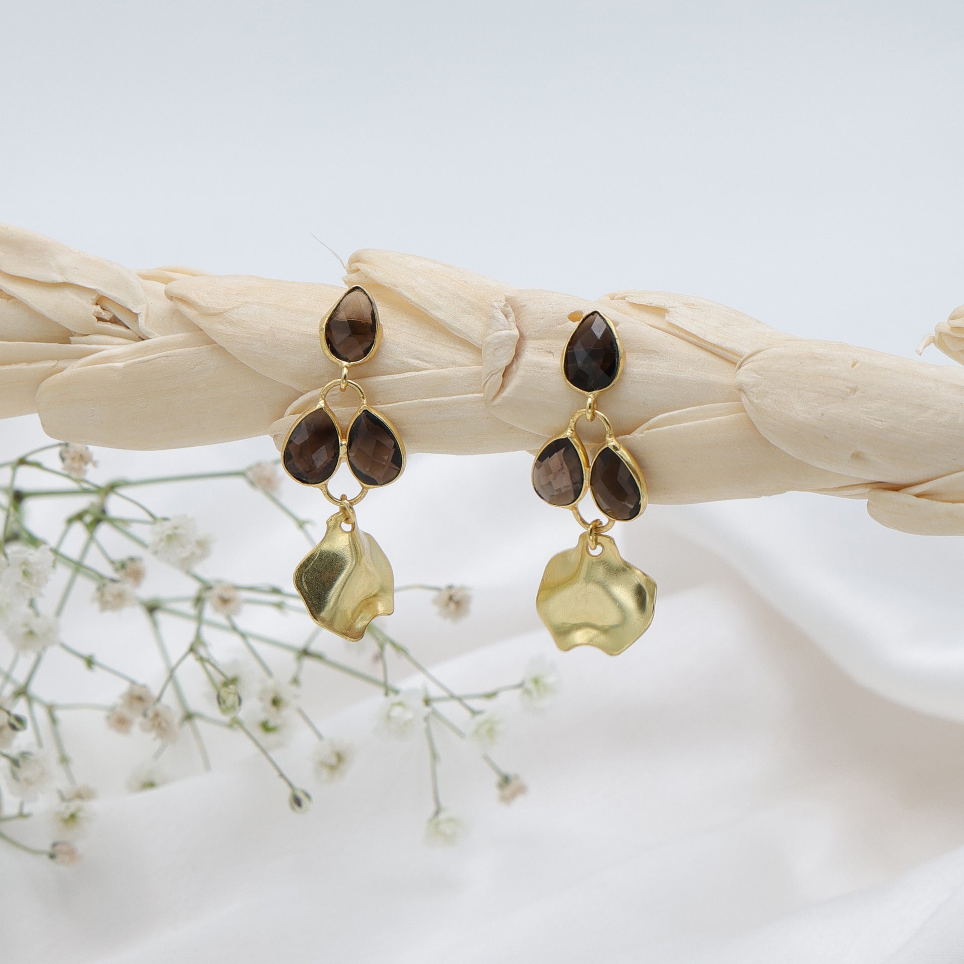 DuaSmokyPearEarringsGoldPlatedHandcraftedJewelryforWomen