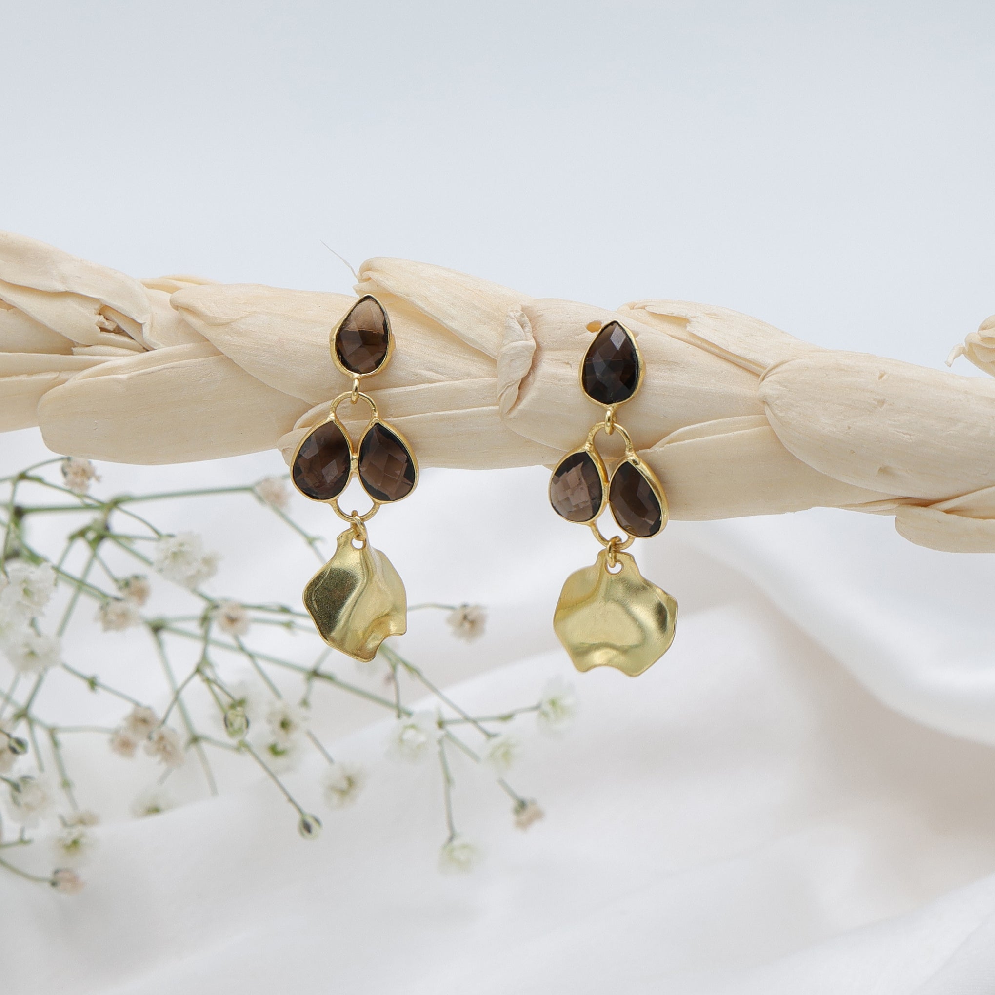 DuaSmokyPearEarringsGoldPlatedHandcraftedJewelryforWomen
