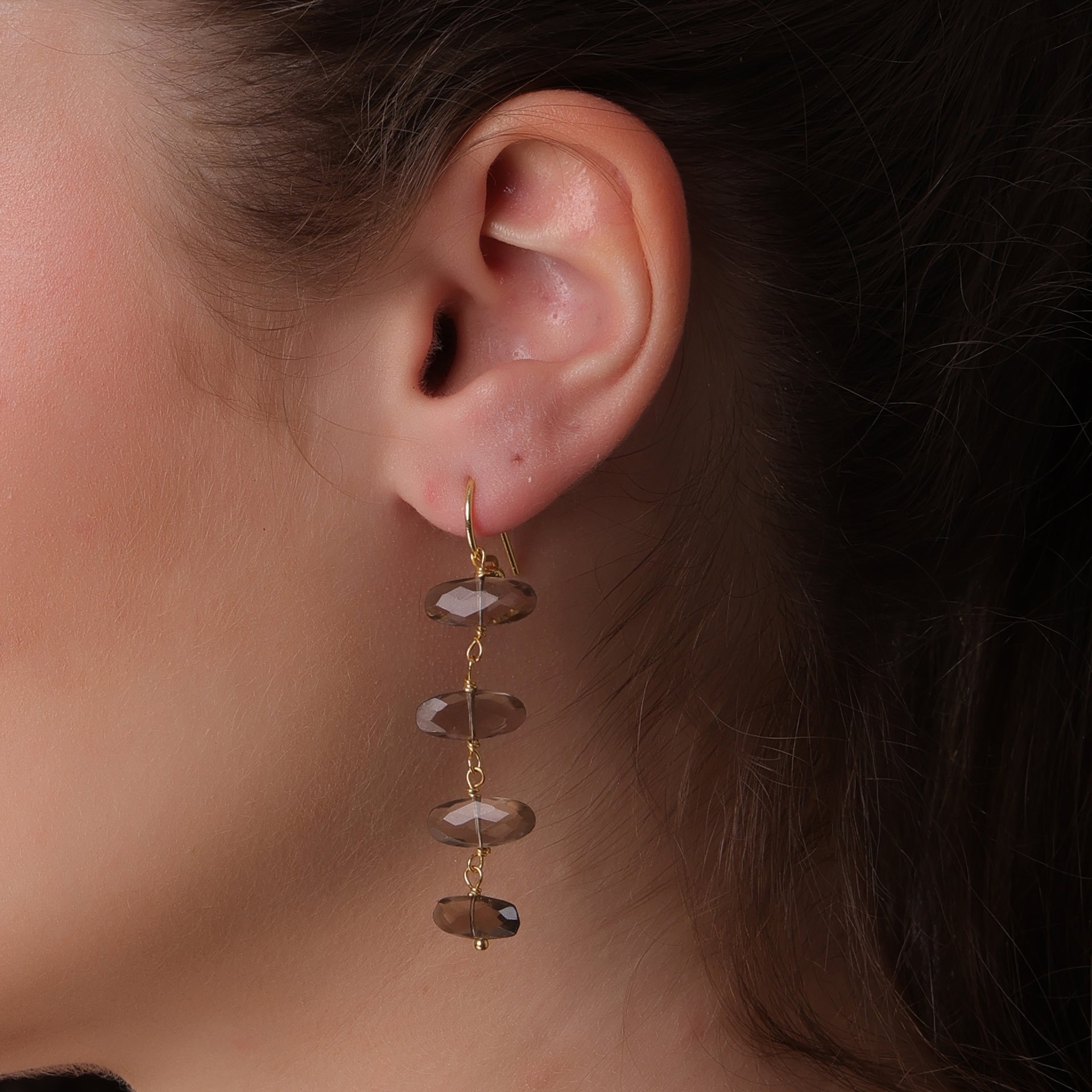 Dua Smoky Quartz Oval Earrings – Handcrafted Gold-Plated Jewelry