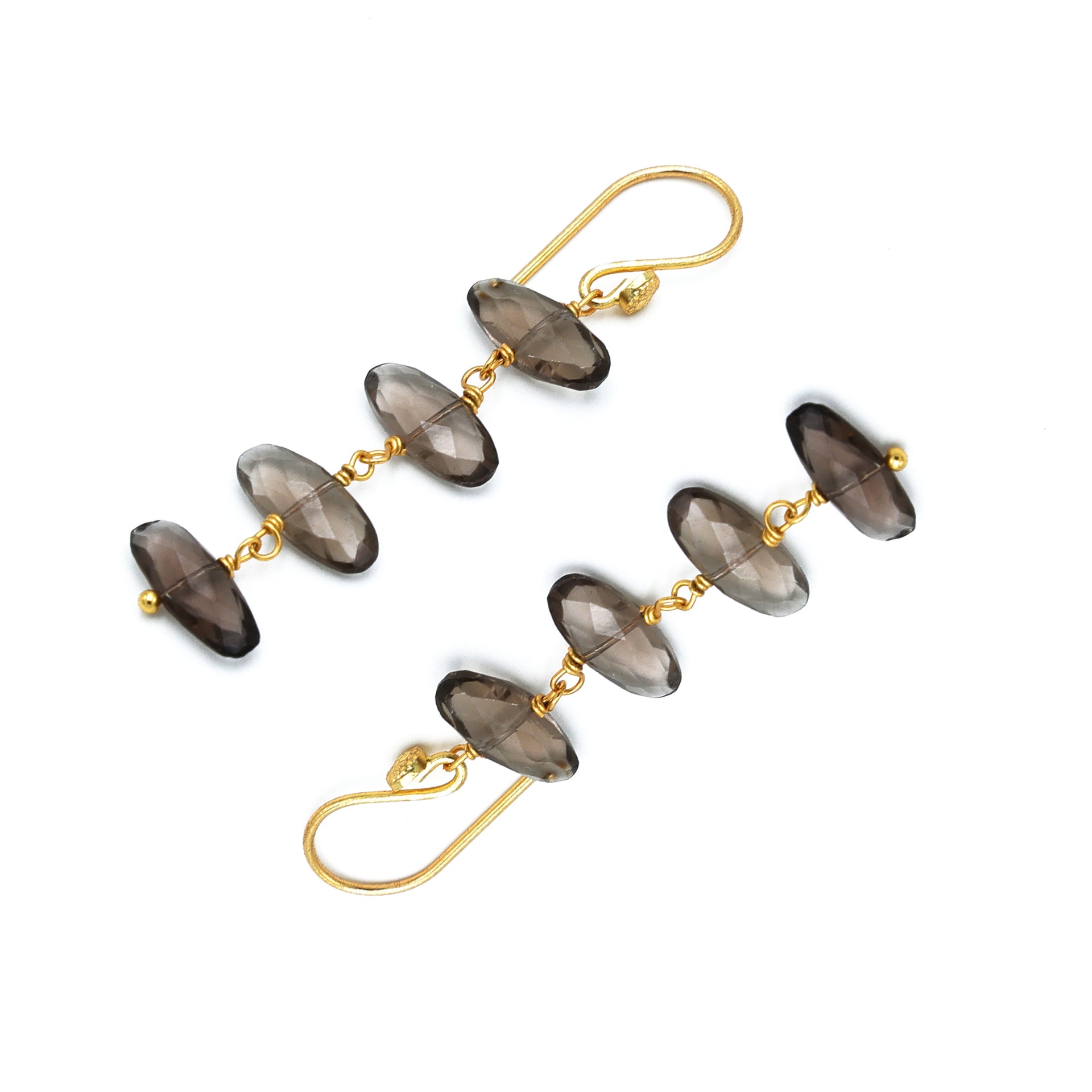 Dua Smoky Quartz Oval Earrings – Handcrafted Gold-Plated Jewelry