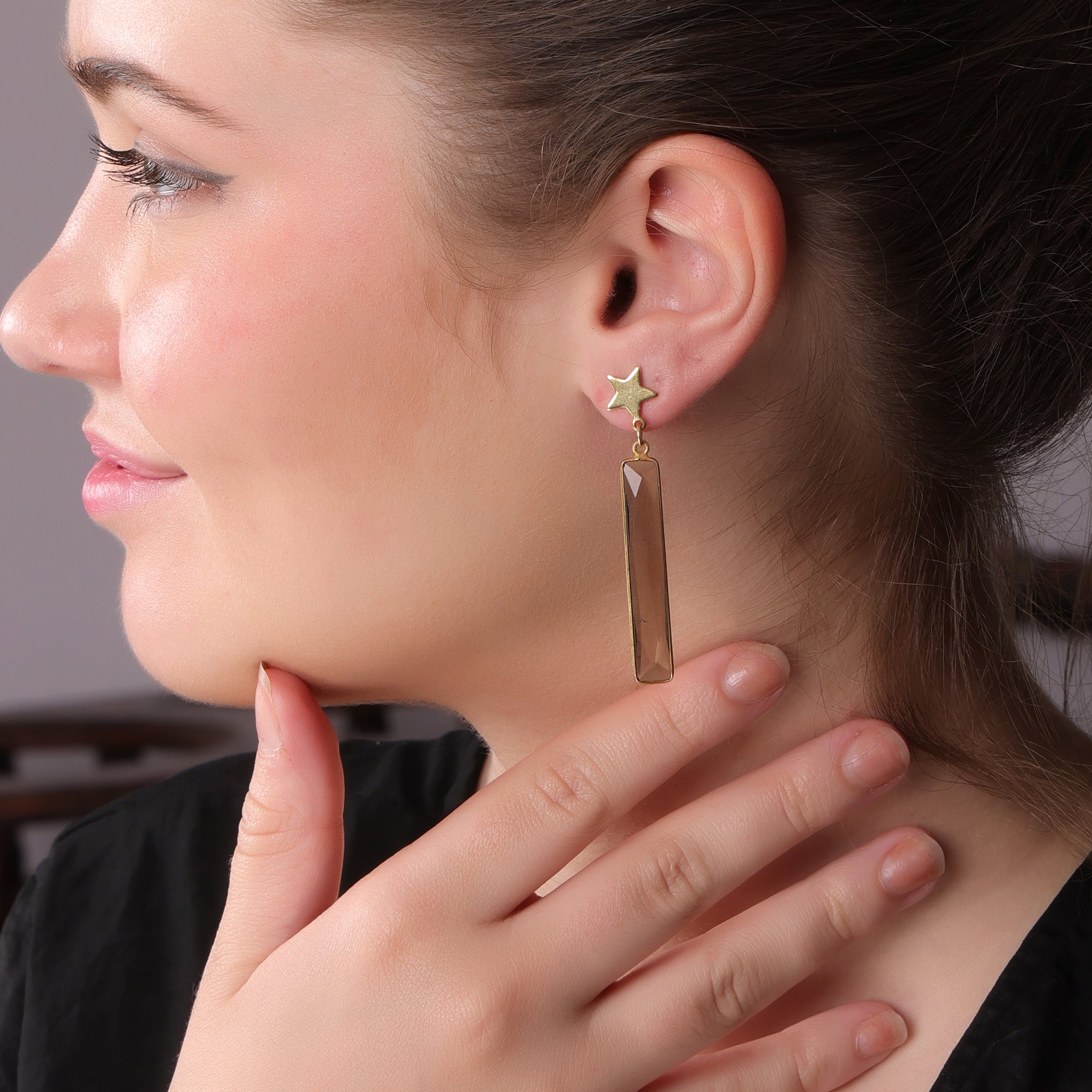 DuaSmokyQuartzRectangleEarrings_HandcraftedGold-PlatedJewelryforWomen