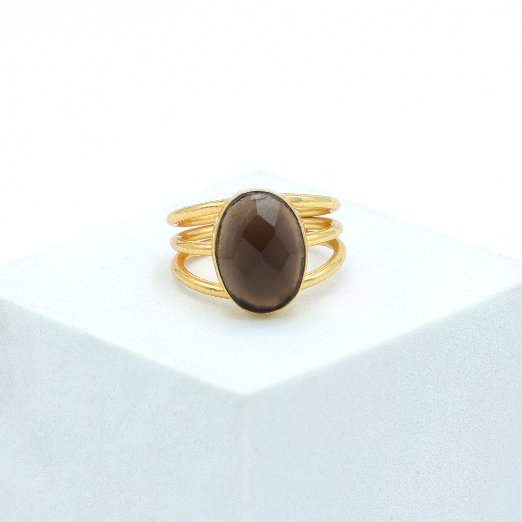 Dua Smoky Quartz Ring – Sophisticated Brown Gemstone Statement Ring - Dua Online