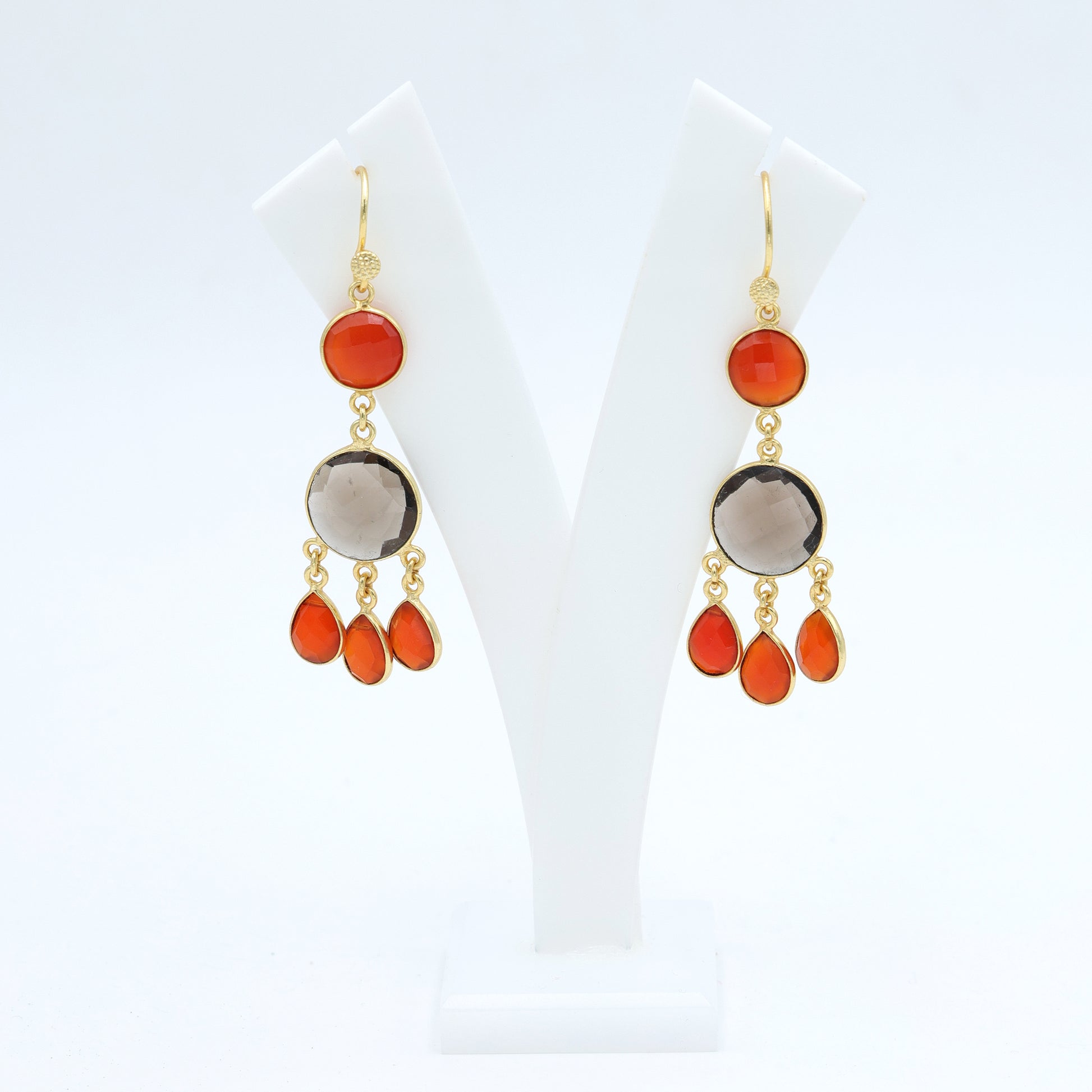 Dua Smoky & Carnelian Calcy Earrings – Handmade Gold-Plated Boho Jewelry - Dua Online