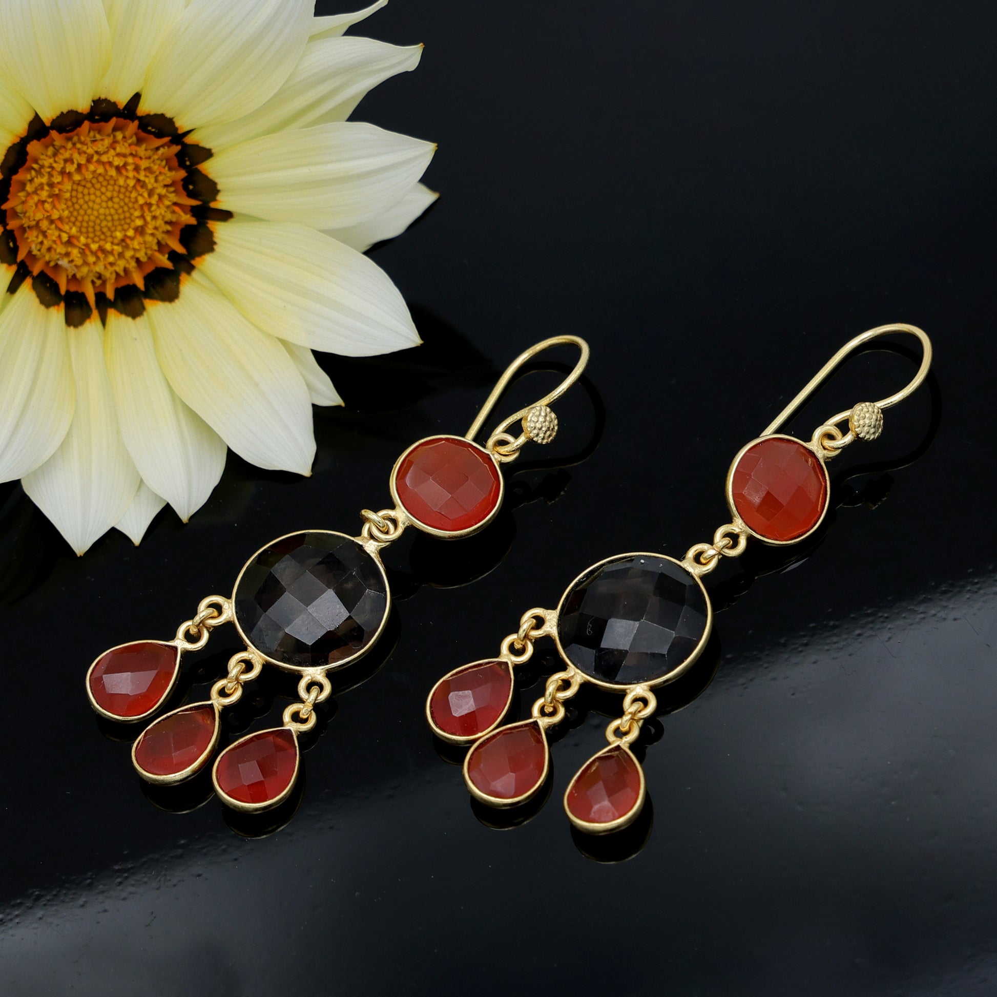 Dua Smoky & Carnelian Calcy Earrings – Handmade Gold-Plated Boho Jewelry - Dua Online