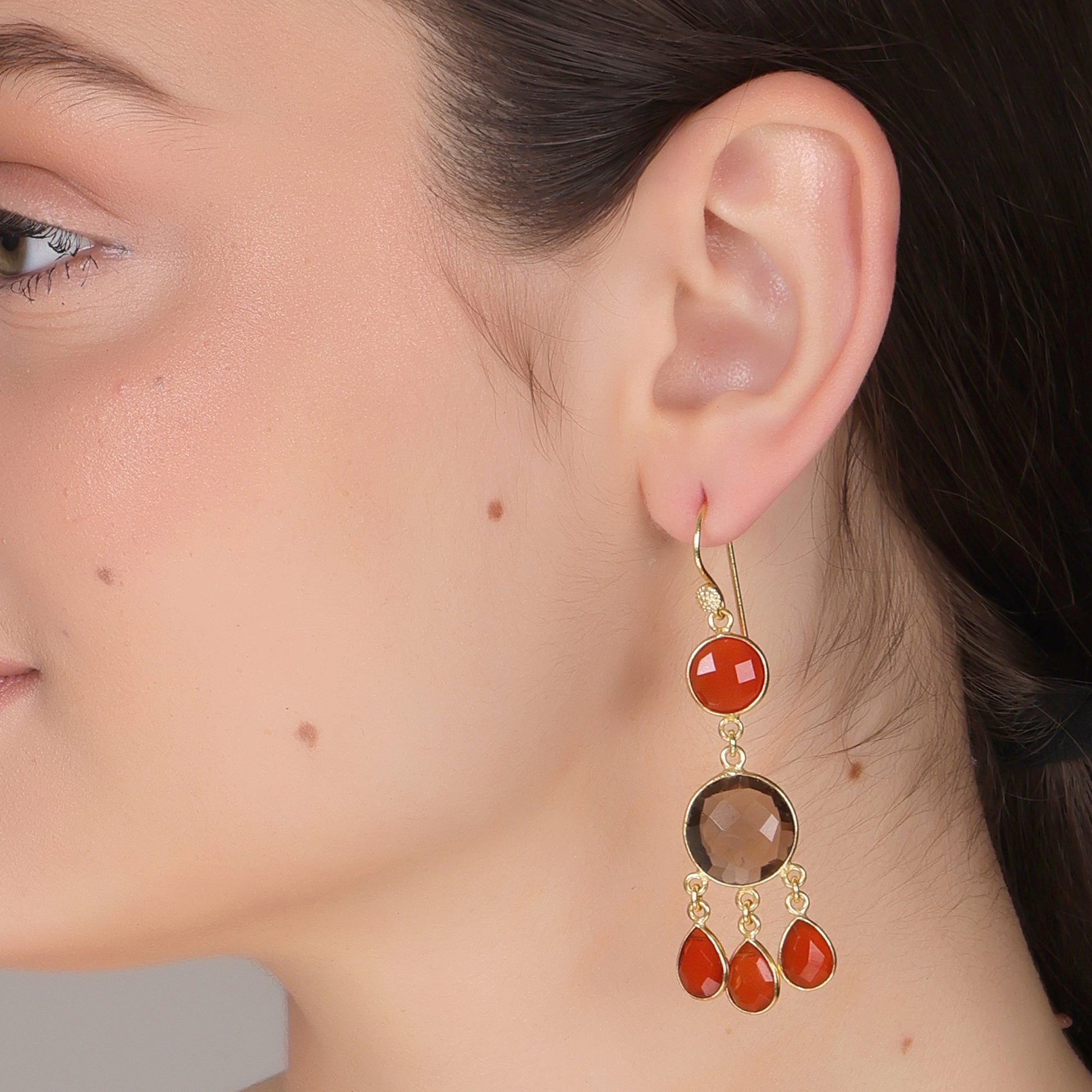 Dua Smoky & Carnelian Calcy Earrings – Handmade Gold-Plated Boho Jewelry - Dua Online