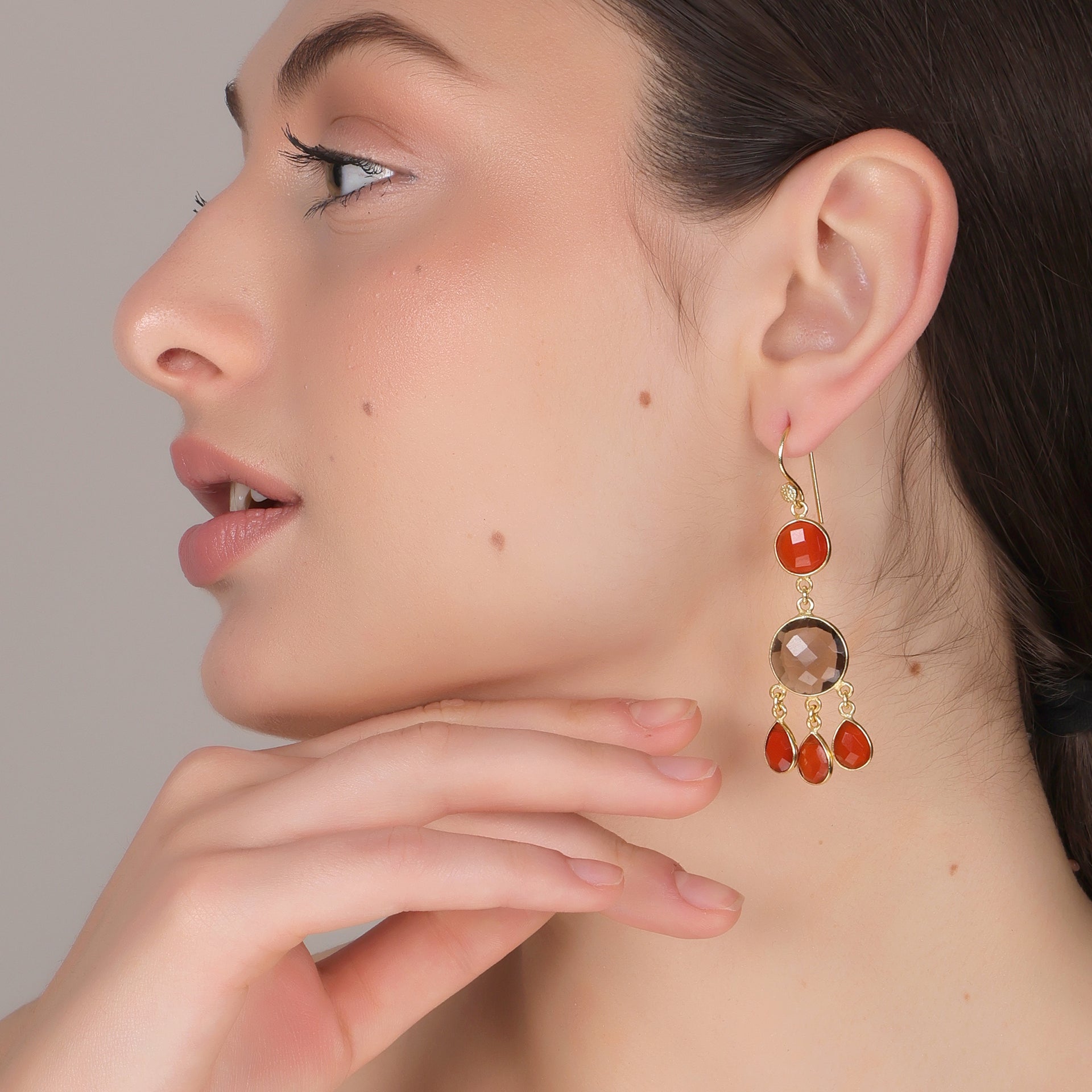 Dua Smoky & Carnelian Calcy Earrings – Handmade Gold-Plated Boho Jewelry - Dua Online