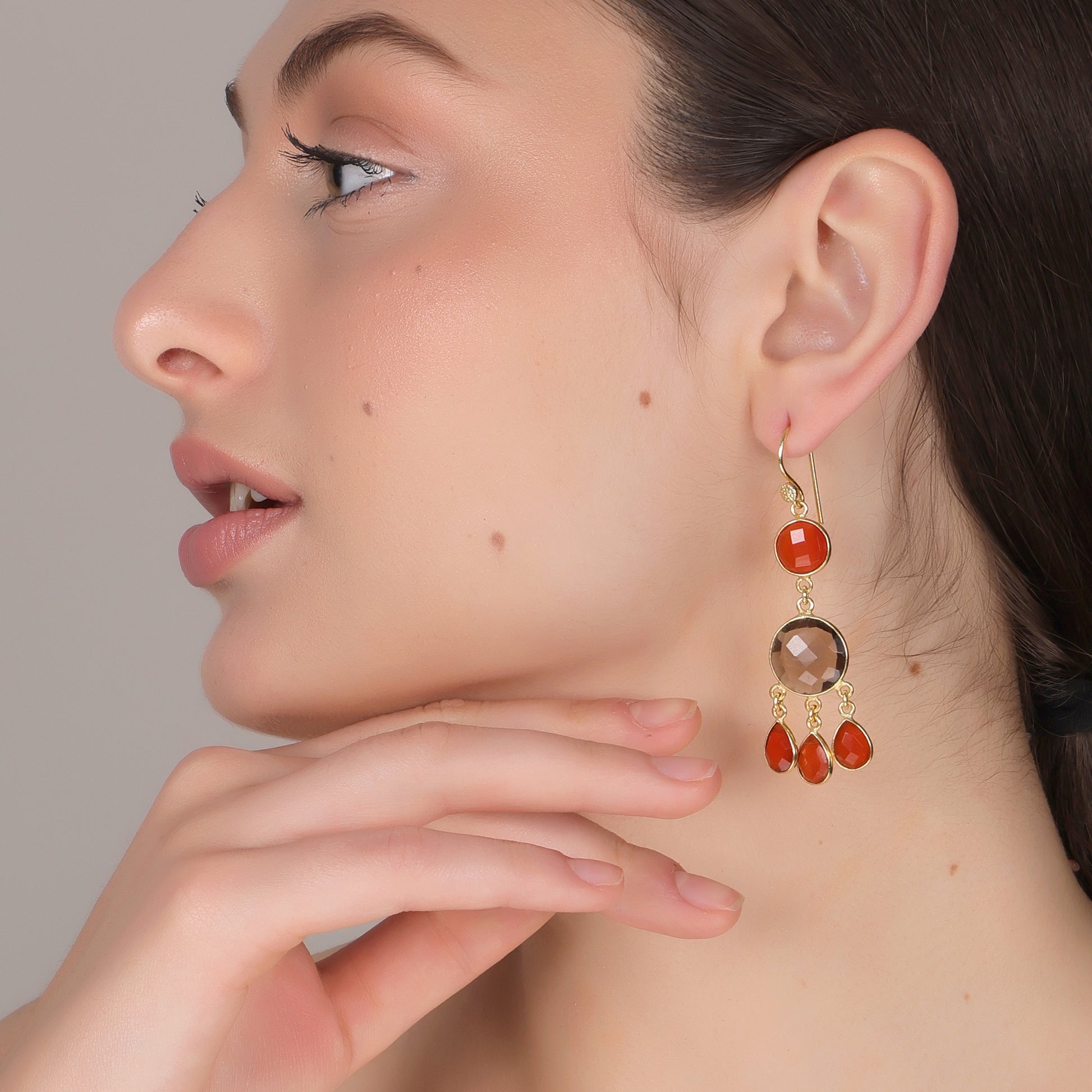 Dua Smoky & Carnelian Calcy Earrings – Handmade Gold-Plated Boho Jewelry - Dua Online