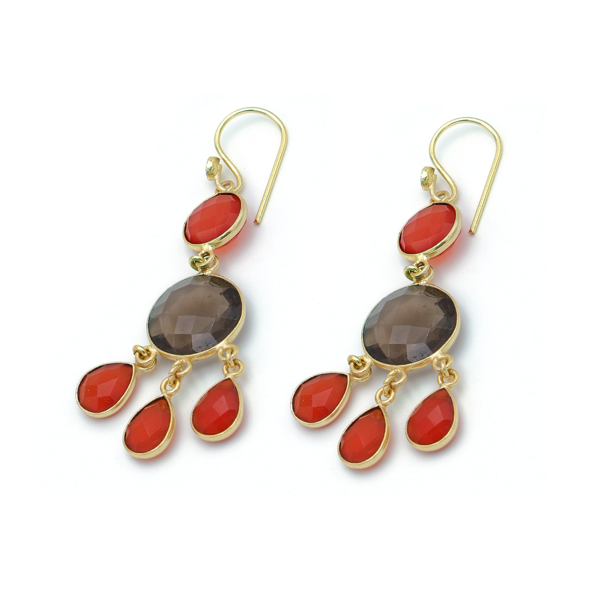 Dua Smoky & Carnelian Calcy Earrings – Handmade Gold-Plated Boho Jewelry - Dua Online