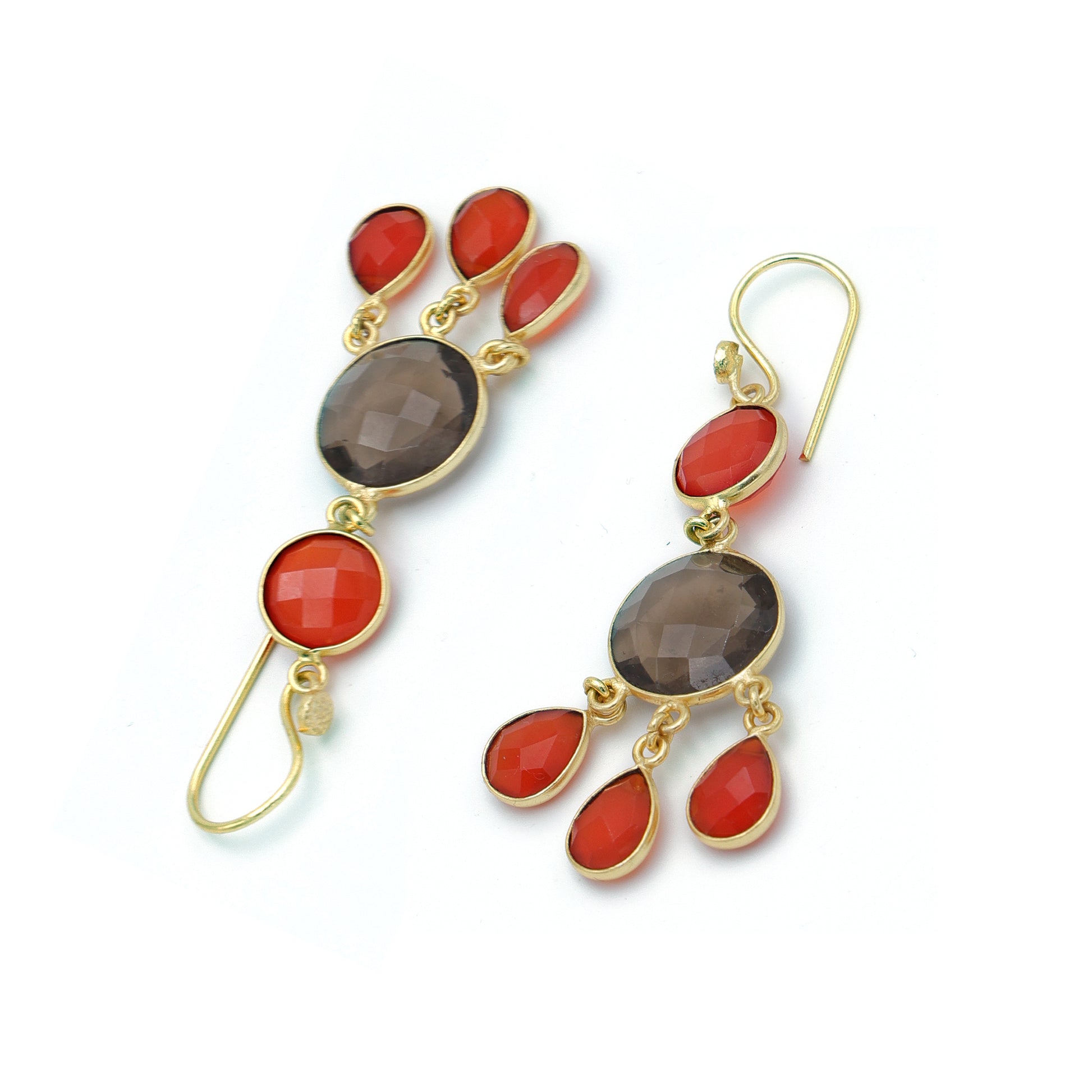 Dua Smoky & Carnelian Calcy Earrings – Handmade Gold-Plated Boho Jewelry - Dua Online