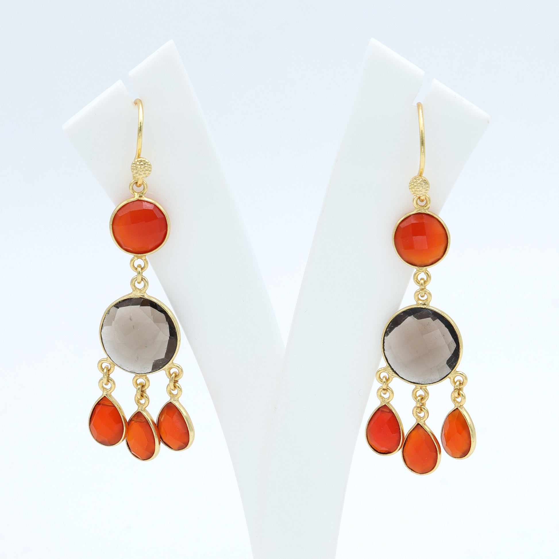 Dua Smoky & Carnelian Calcy Earrings – Handmade Gold-Plated Boho Jewelry - Dua Online