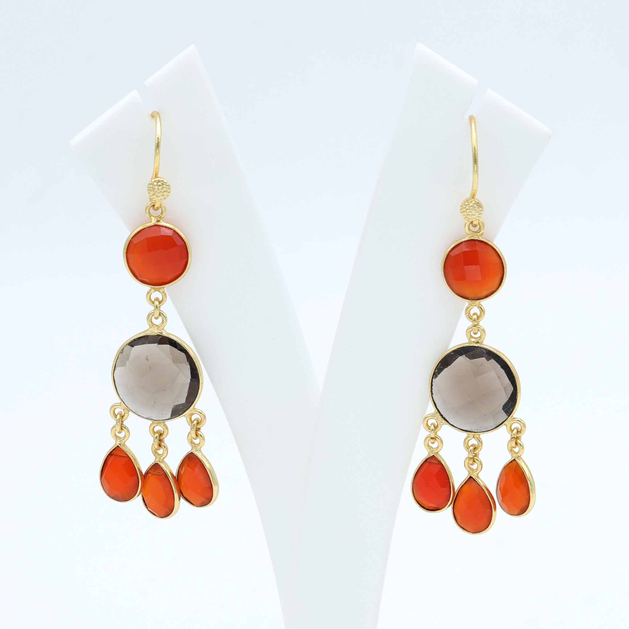 Dua Smoky & Carnelian Calcy Earrings – Handmade Gold-Plated Boho Jewelry - Dua Online