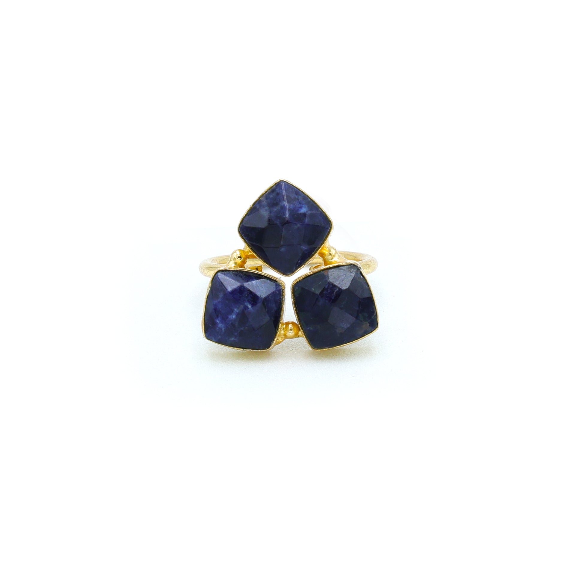 Dua Sodalite Triple Ring – Bold Blue Gemstone Adjustable Gold Statement Jewelry - Dua Online