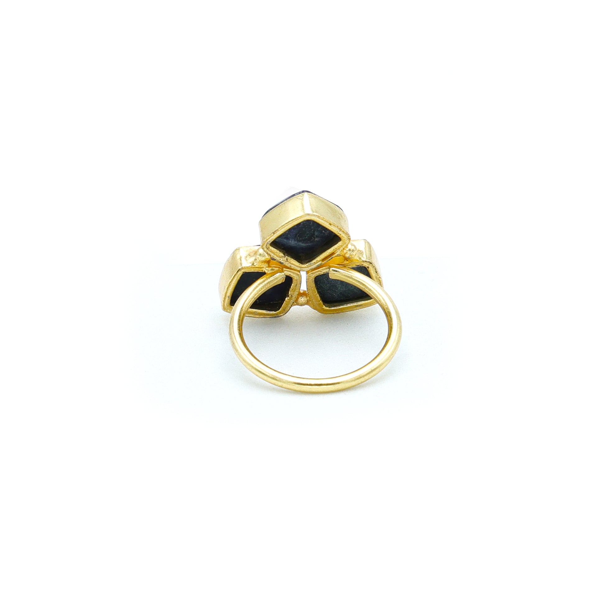 Dua Sodalite Triple Ring – Bold Blue Gemstone Adjustable Gold Statement Jewelry - Dua Online