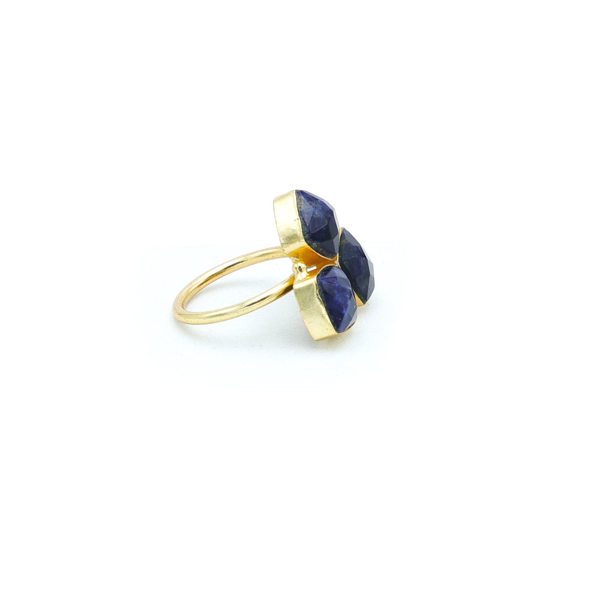 Dua Sodalite Triple Ring – Bold Blue Gemstone Adjustable Gold Statement Jewelry - Dua Online