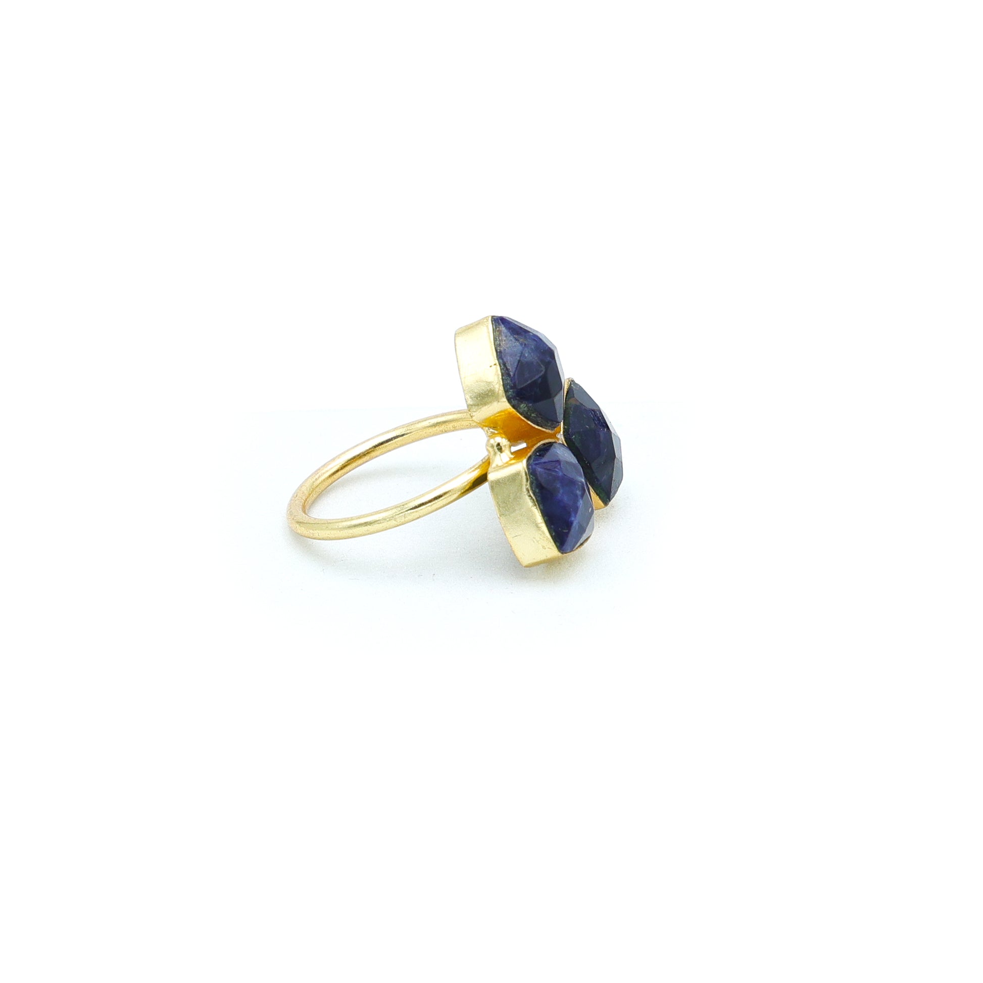 Dua Sodalite Triple Ring – Bold Blue Gemstone Adjustable Gold Statement Jewelry - Dua Online
