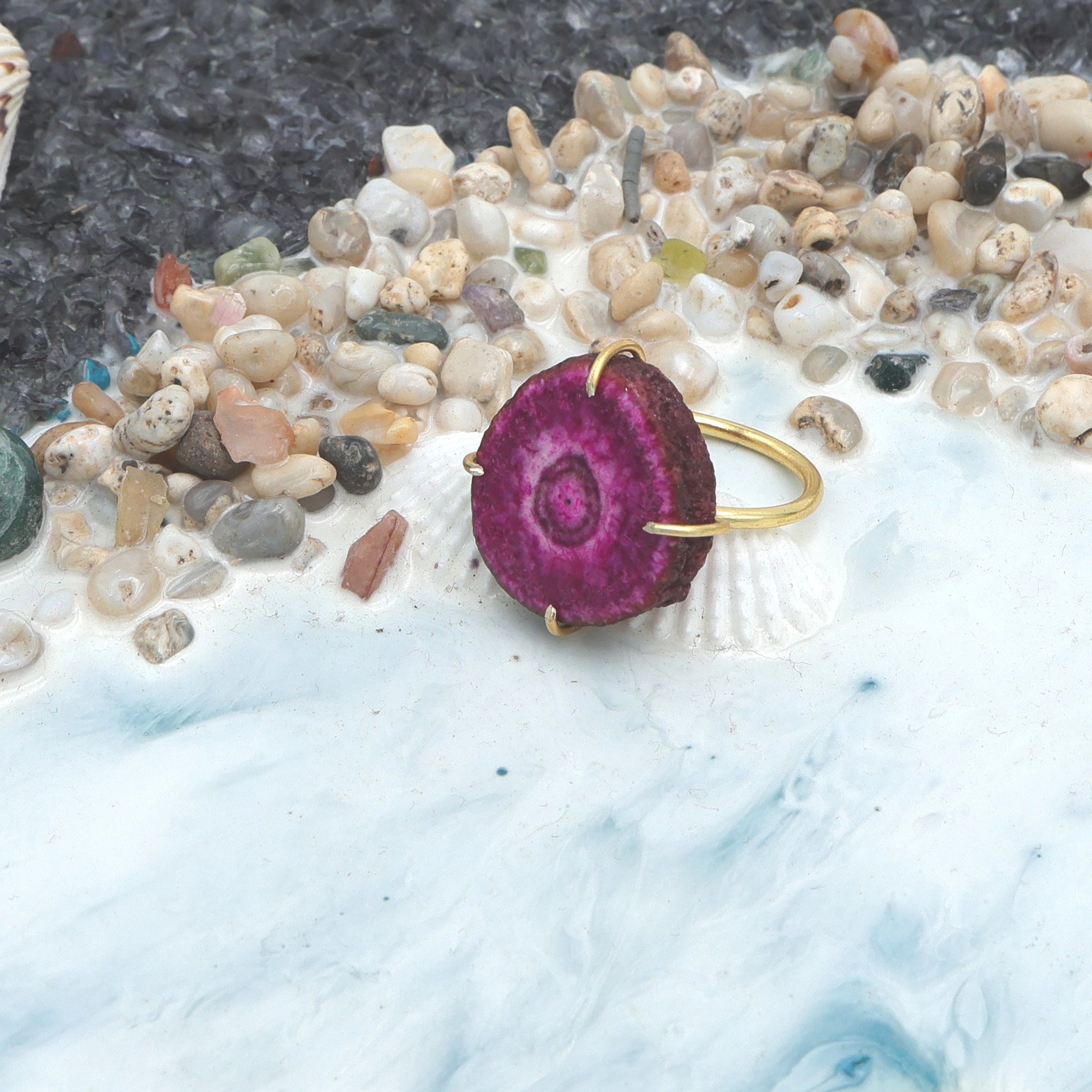 Dua Solar Quartz Gold-Plated Adjustable Ring – Bold Statement Jewelry for Women & Girls