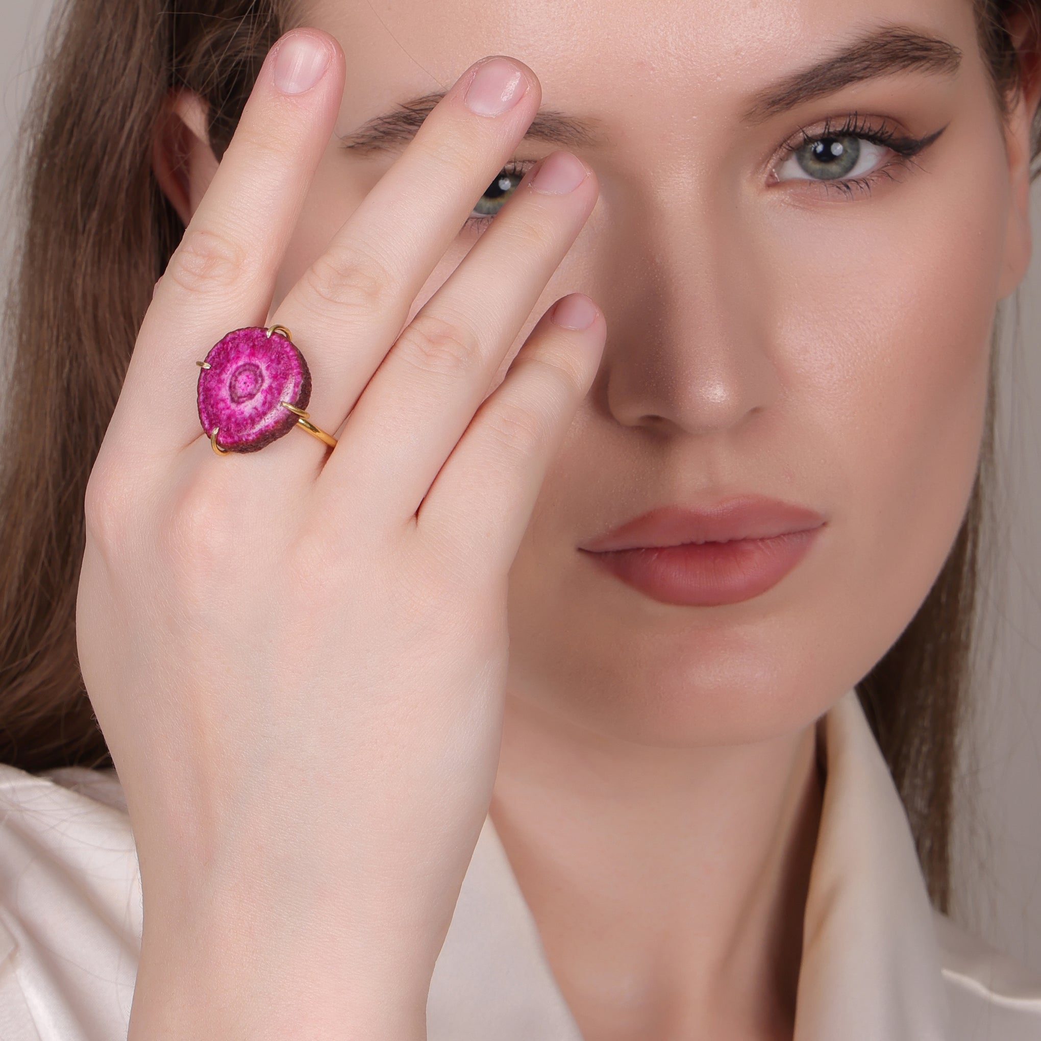 Dua Solar Quartz Gold-Plated Adjustable Ring – Bold Statement Jewelry for Women & Girls