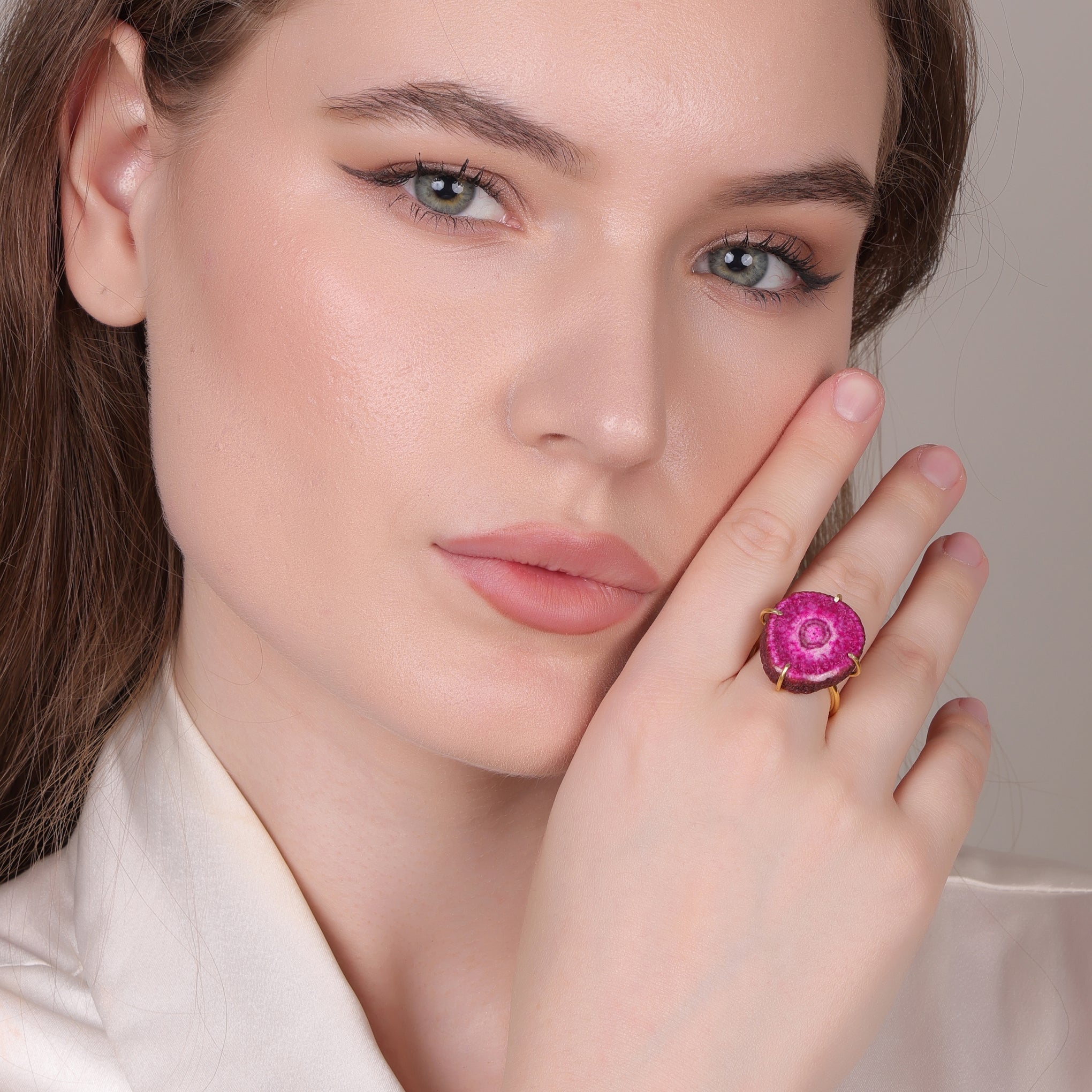 Dua Solar Quartz Gold-Plated Adjustable Ring – Bold Statement Jewelry for Women & Girls
