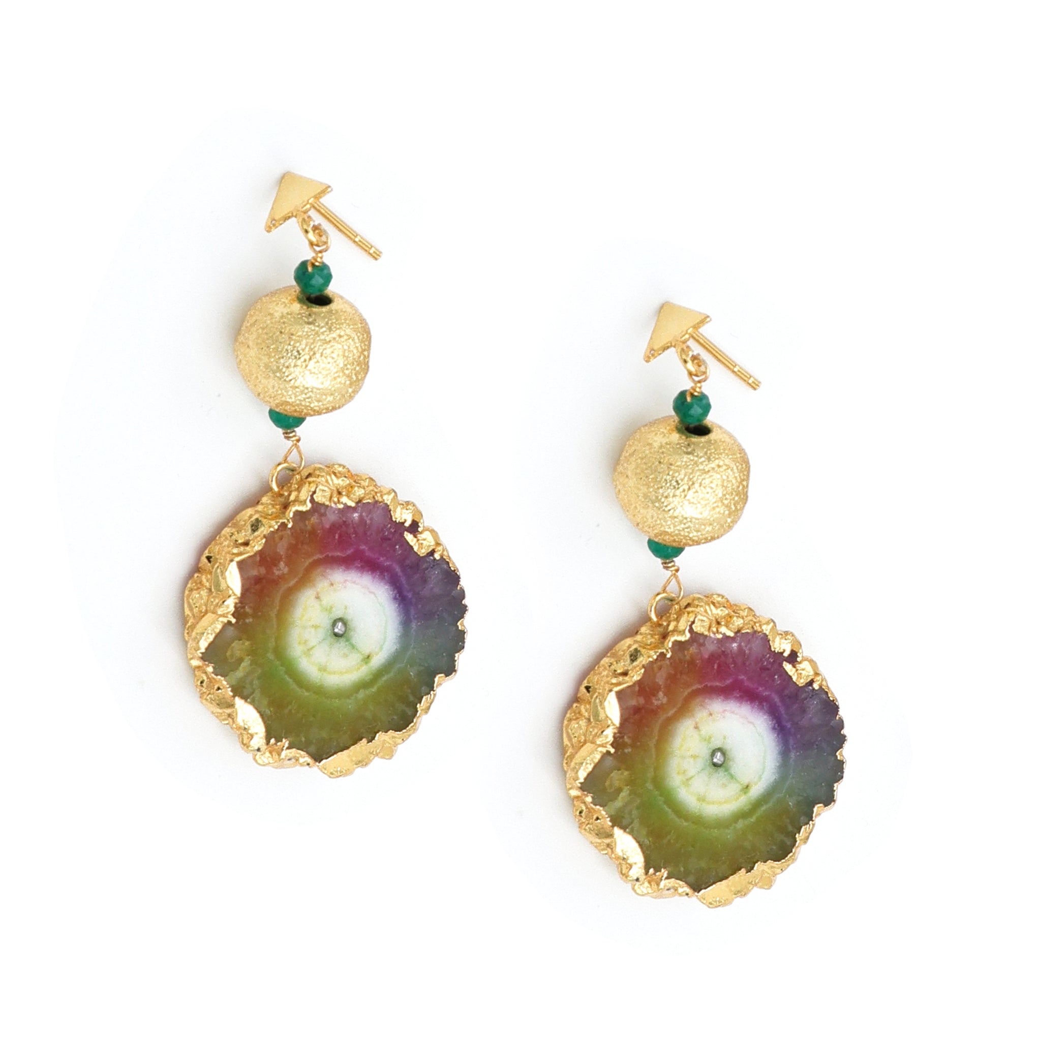Dua Solar Quartz Gold-Plated Drop Earrings – Handcrafted Multicolor Gemstone Jewelry for Women