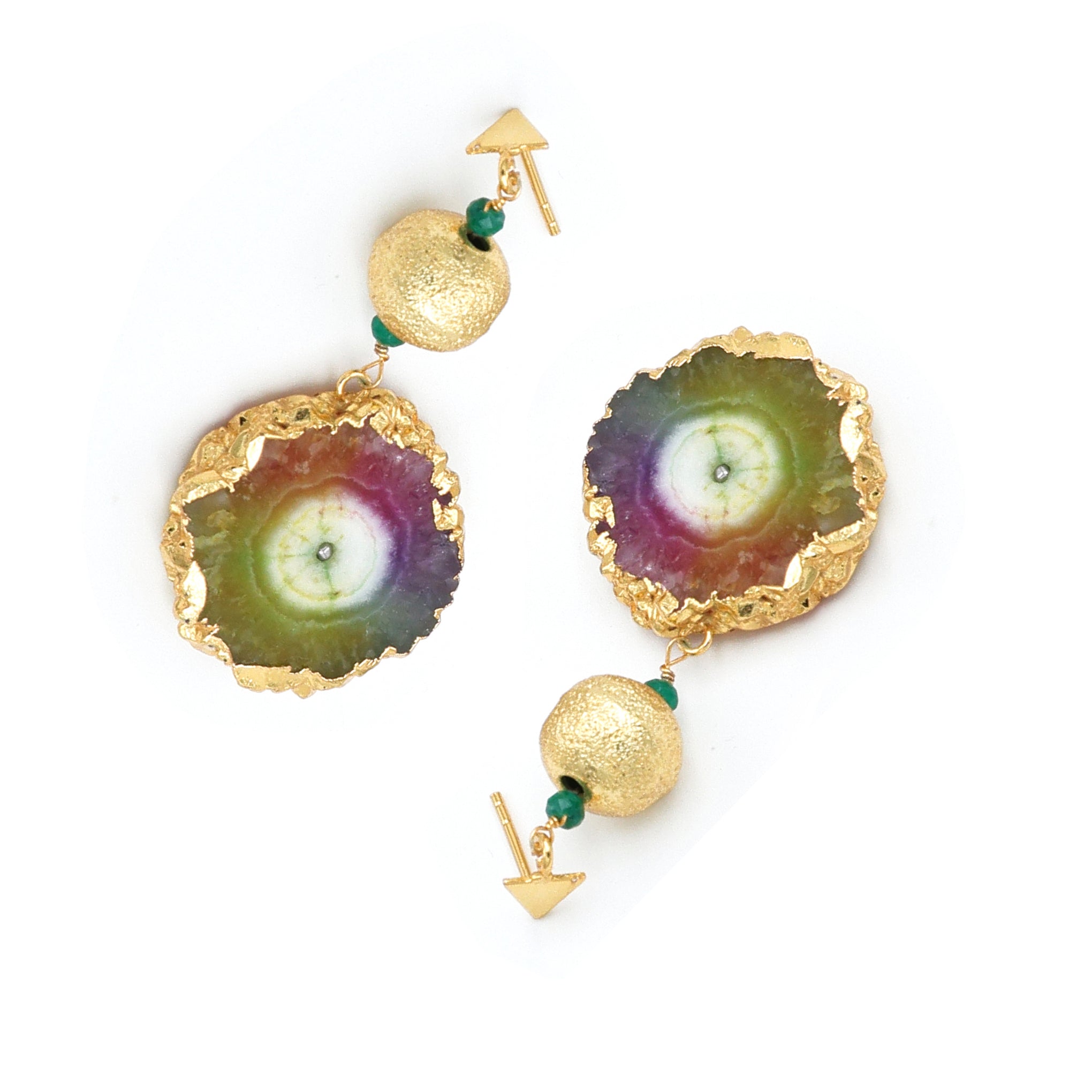 Dua Solar Quartz Gold-Plated Drop Earrings – Handcrafted Multicolor Gemstone Jewelry for Women