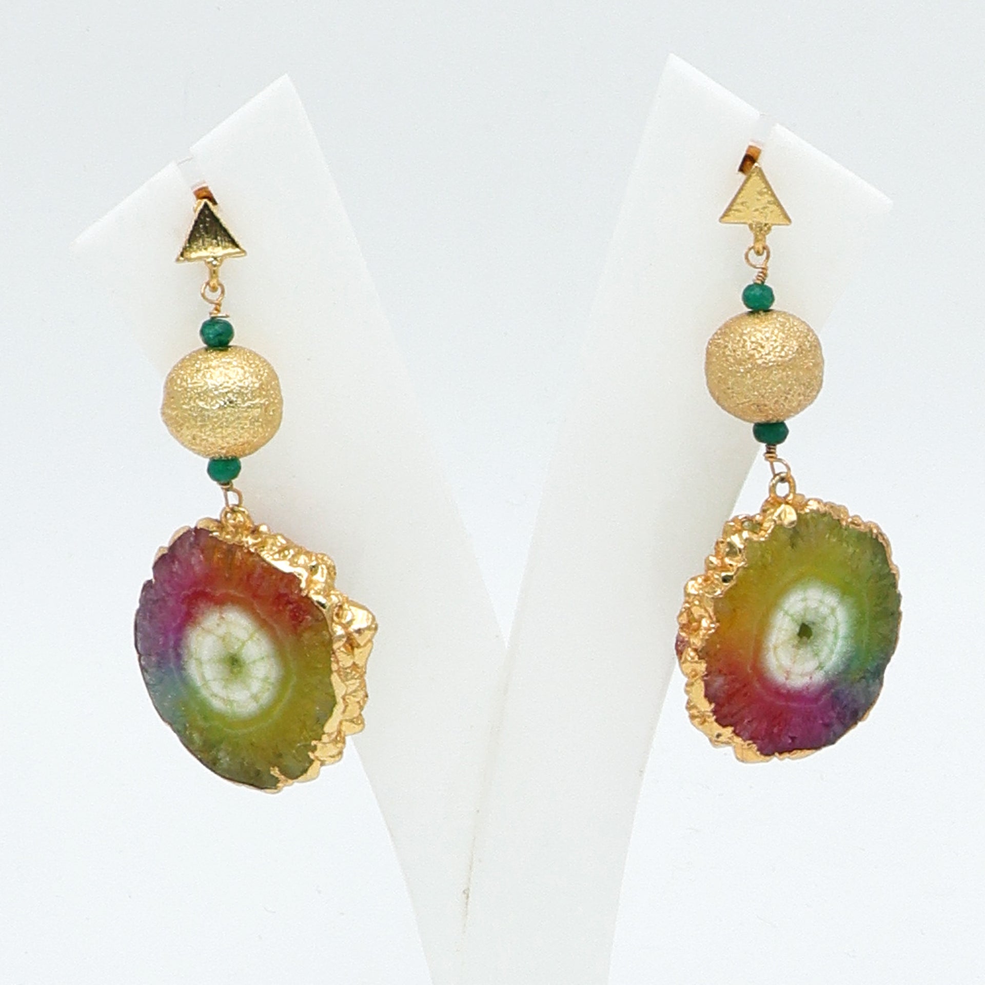 Dua Solar Quartz Gold-Plated Drop Earrings – Handcrafted Multicolor Gemstone Jewelry for Women