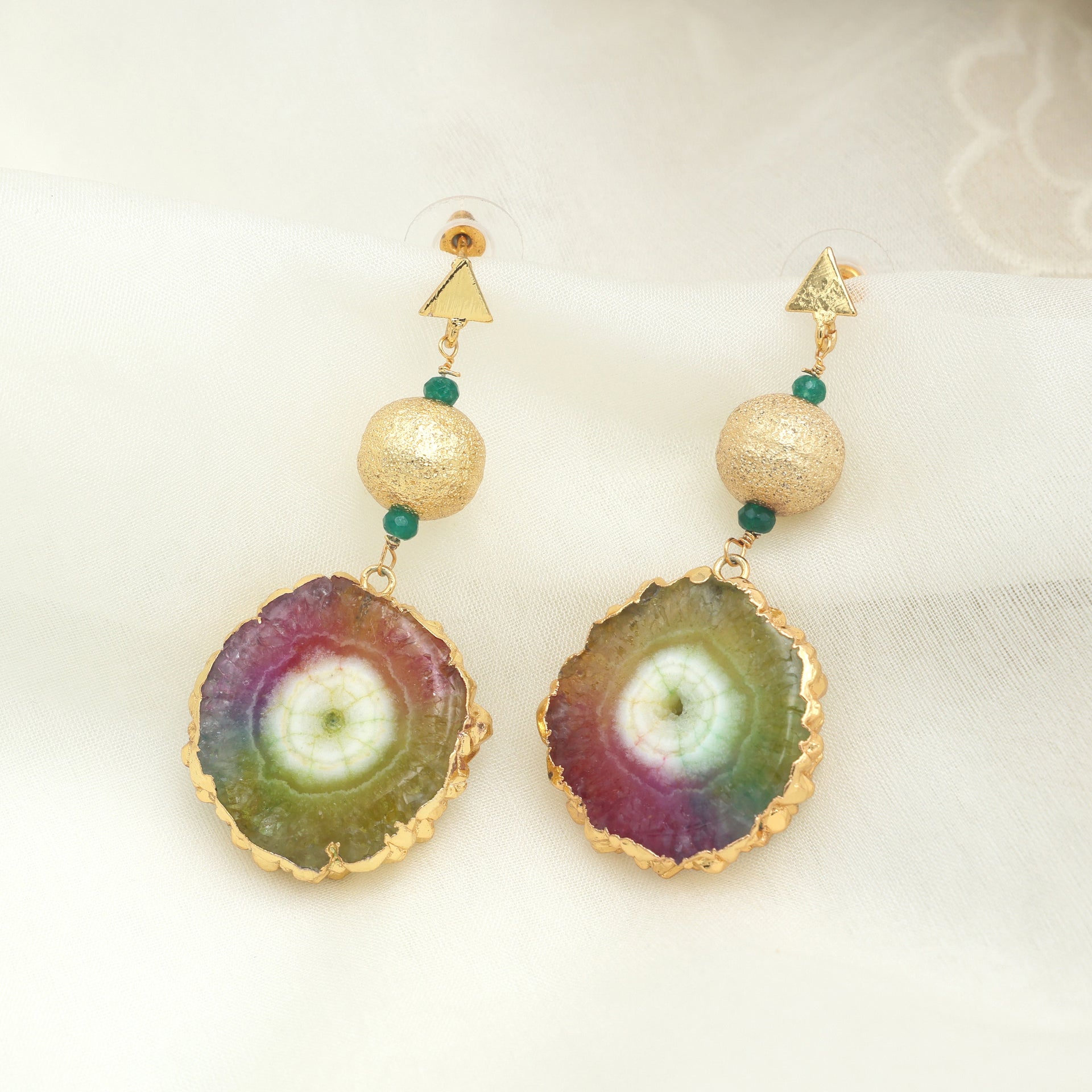 Dua Solar Quartz Gold-Plated Drop Earrings – Handcrafted Multicolor Gemstone Jewelry for Women