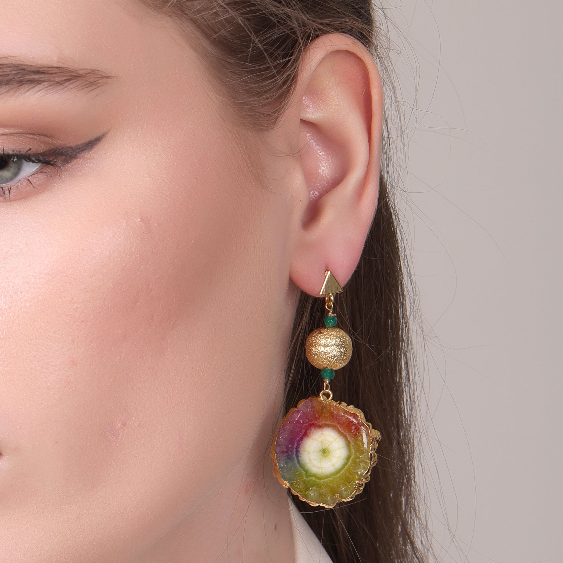 Dua Solar Quartz Gold-Plated Drop Earrings – Handcrafted Multicolor Gemstone Jewelry for Women